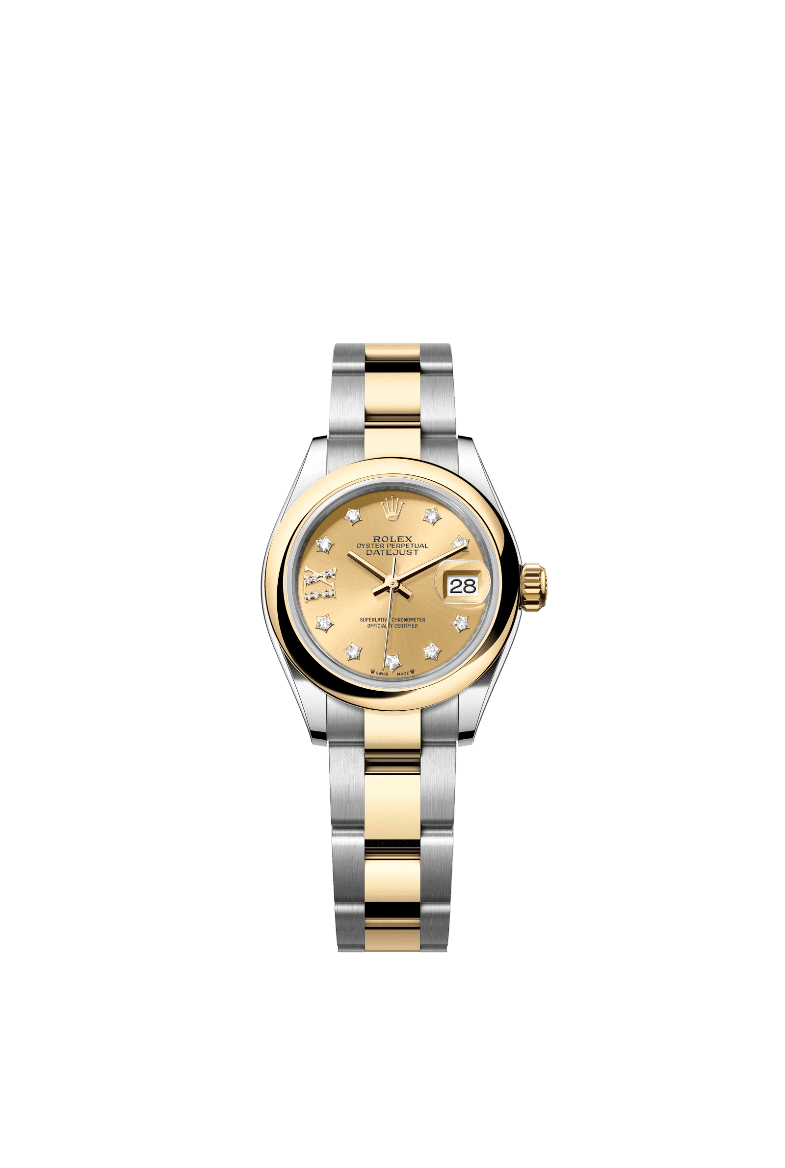 Rolex Lady-Datejust 28 mm Champagne-Colour Set With Diamonds Dial 18 kt Yellow Gold Oyster Bracelet 279163-0021 - WATCHXNYC