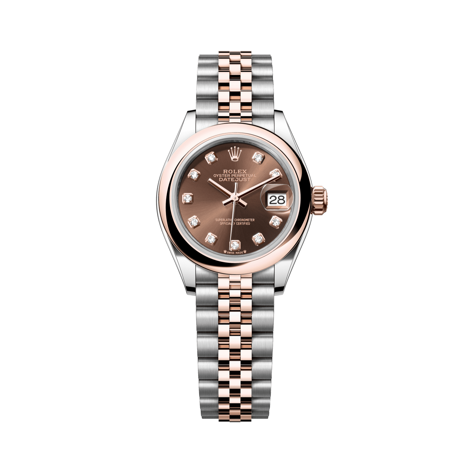 Rolex Lady-Datejust 28 mm Chocolate Set With Diamonds Dial Oystersteel and Everose Gold Jubilee Bracelet 279161-0011 - WATCHXNYC