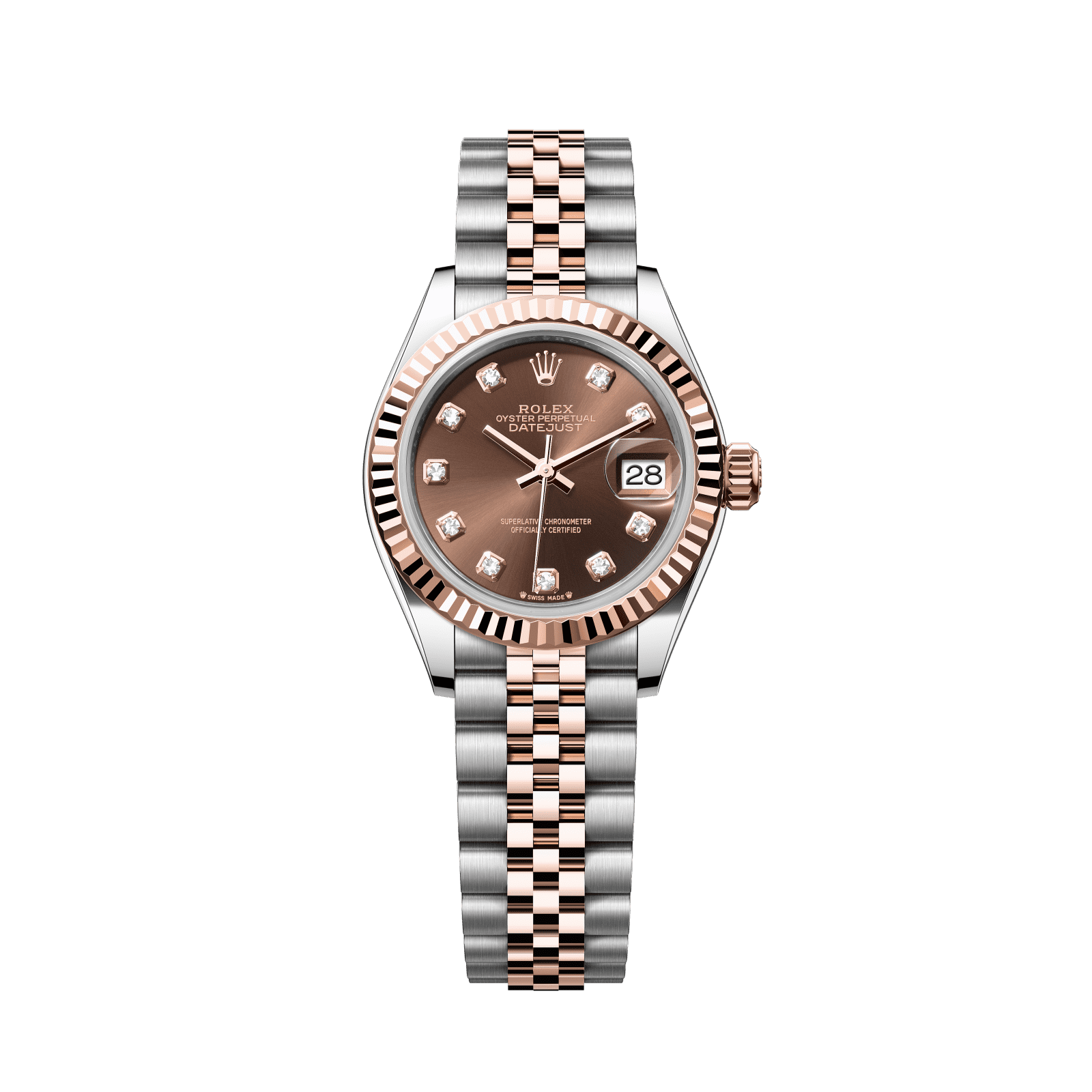 Rolex Lady-Datejust 28 mm Chocolate Set With Diamonds Dial Oystersteel and Everose Gold Jubilee Bracelet 279171-0011 - WATCHXNYC