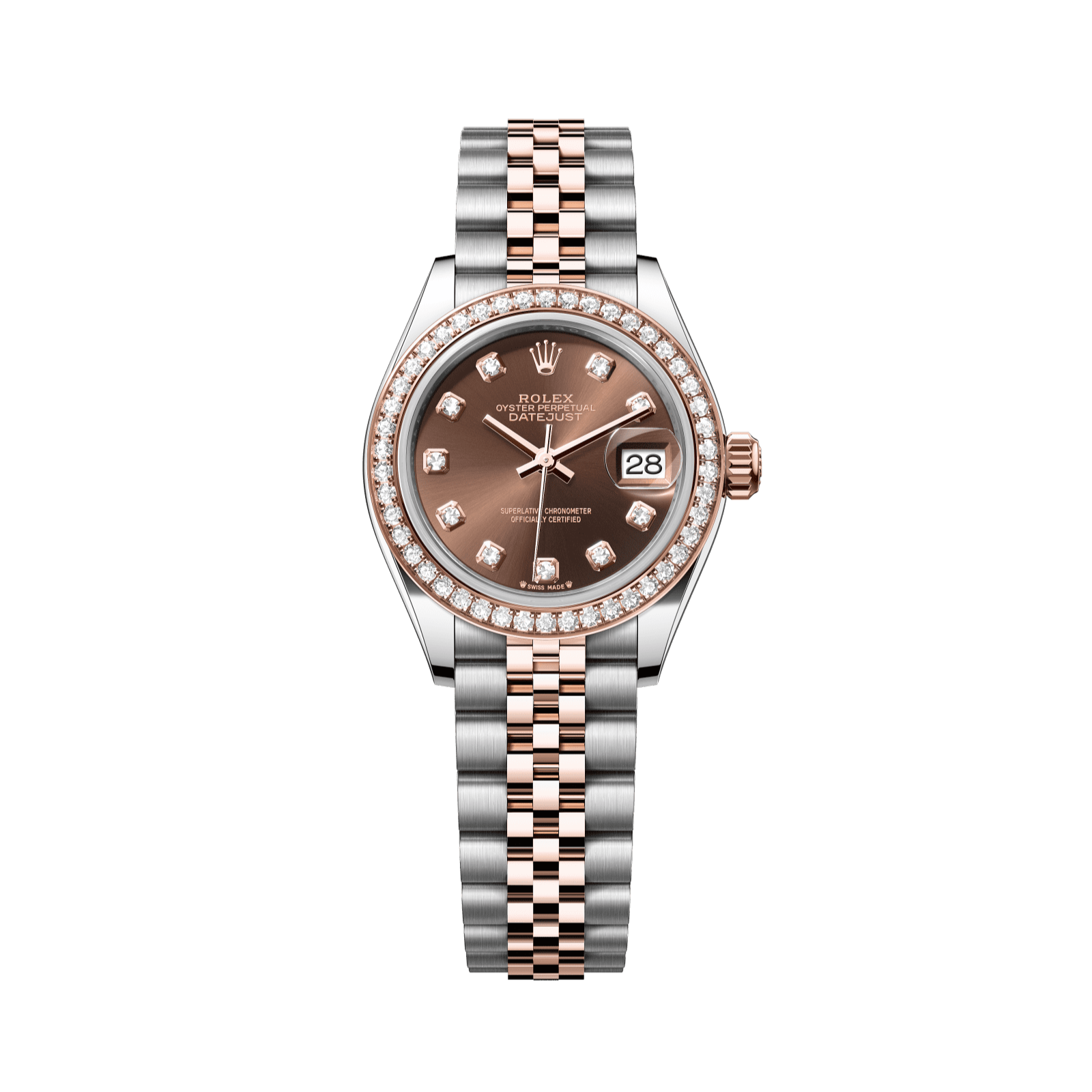 Rolex Lady-Datejust 28 mm Chocolate Set With Diamonds Dial Oystersteel and Everose Gold Jubilee Bracelet 279381rbr-0011 - WATCHXNYC