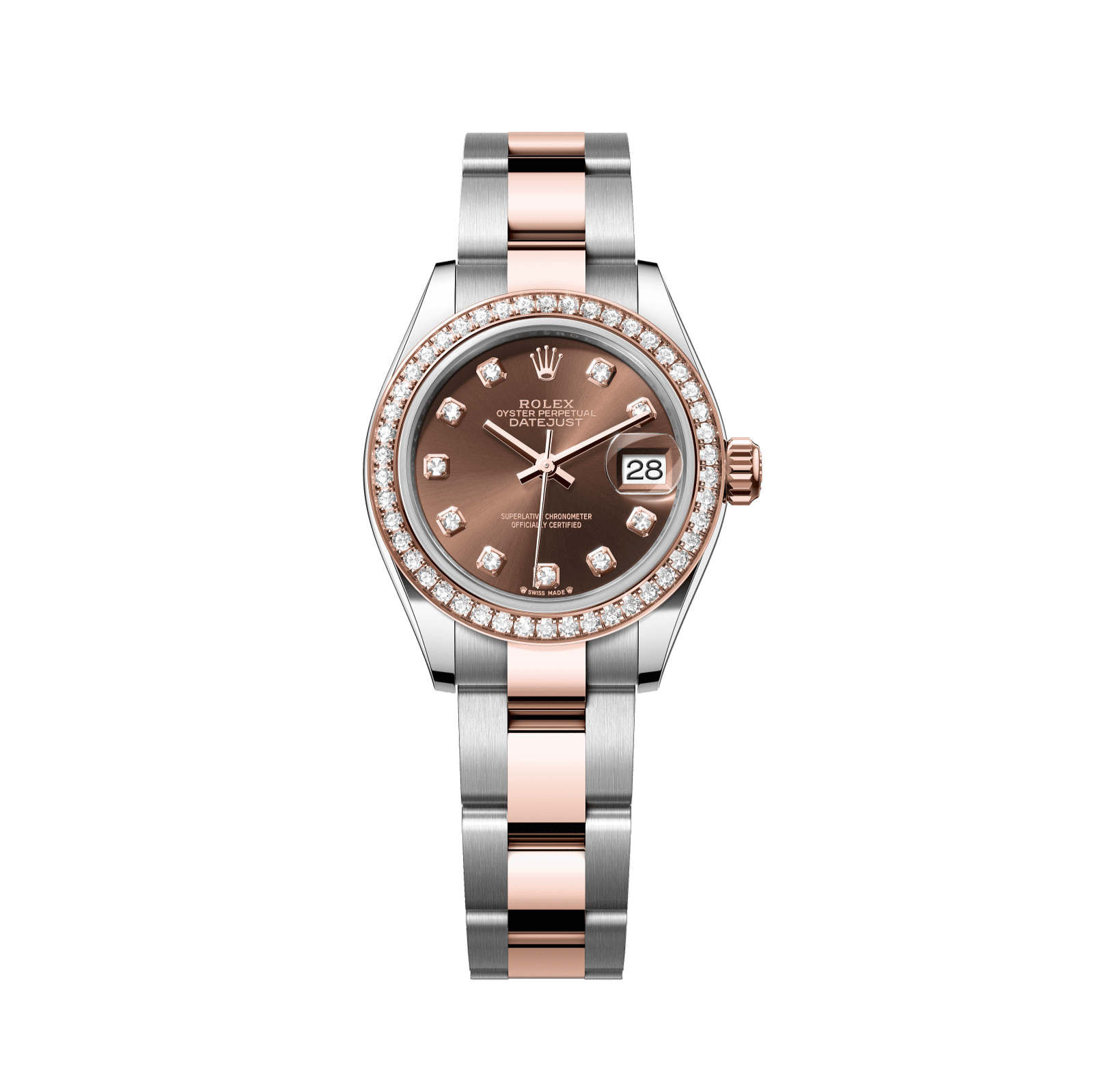 Rolex Lady-Datejust 28 mm Chocolate Set With Diamonds Dial Oystersteel and Everose Gold Oyster Bracelet 279381rbr-0012 - WATCHXNYC