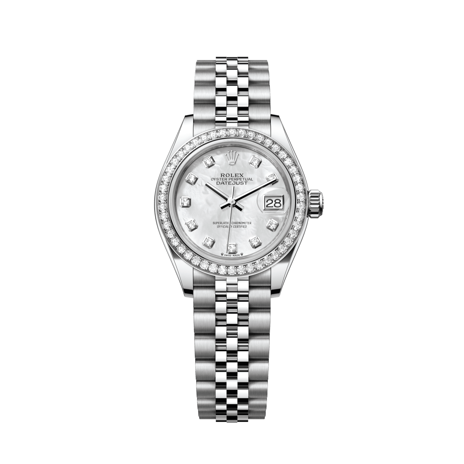 Rolex Lady-Datejust 28 mm White Mother-Of-Pearl Set With Diamonds Dial Oystersteel and White Gold Jubilee Bracelet 279384rbr-0011 - WATCHXNYC
