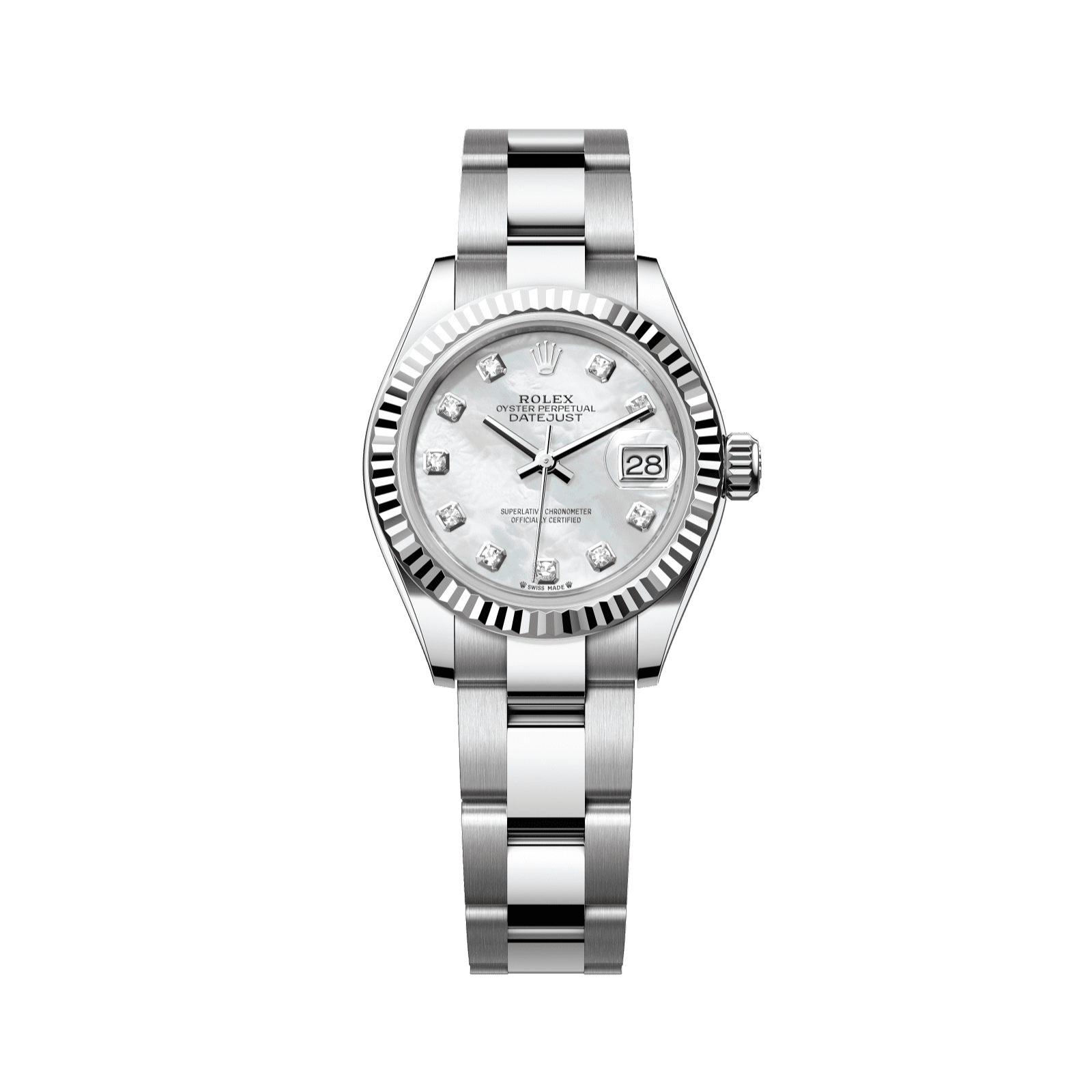 Rolex Lady-Datejust 28 mm White Mother-Of-Pearl Set With Diamonds Dial Oystersteel and White Gold Oyster Bracelet 279174-0010 - WATCHXNYC