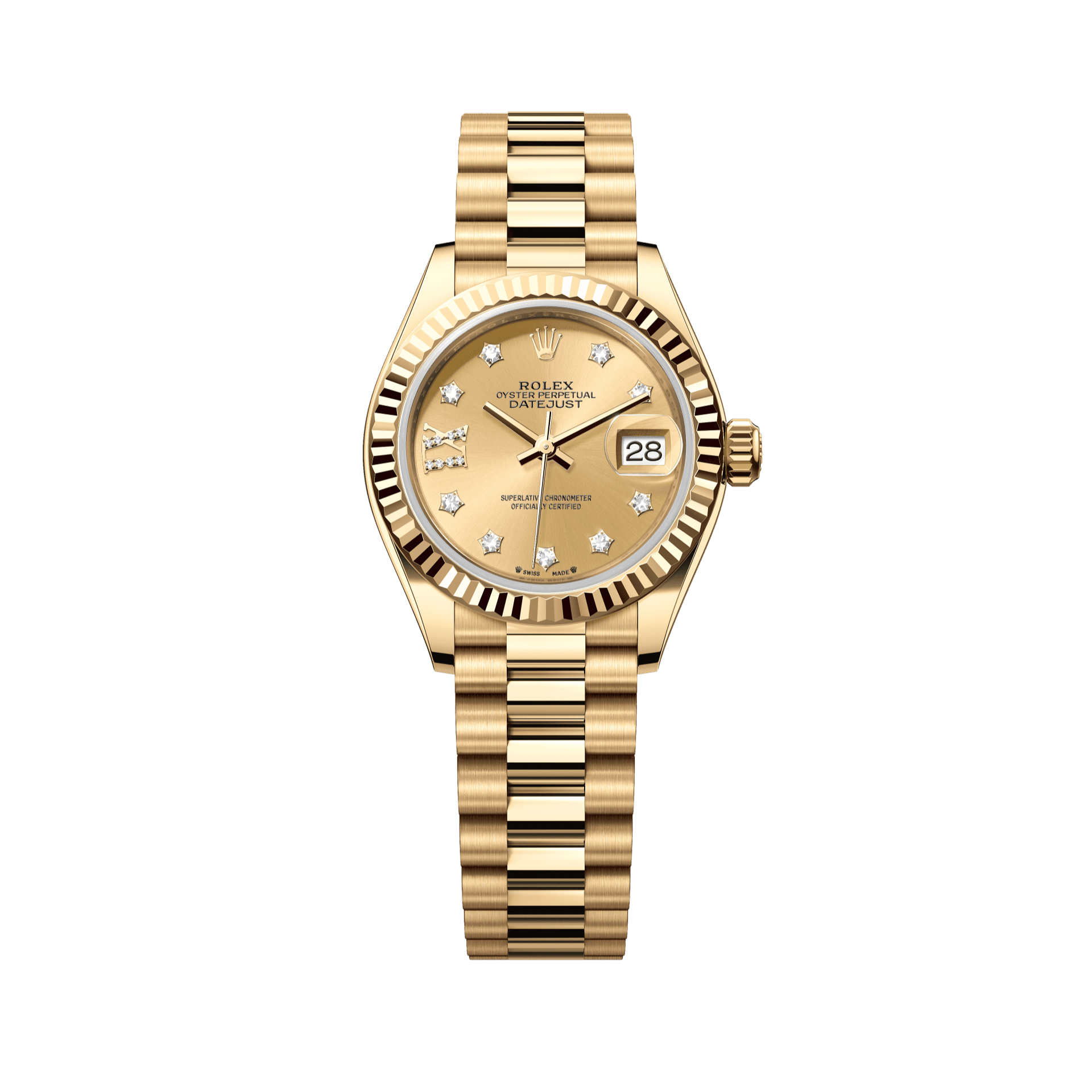 Rolex Oyster 28 mm Champagne-Colour Set With Diamonds Dial 18k Yellow Gold President Bracelet 279178-0013 - WATCHXNYC