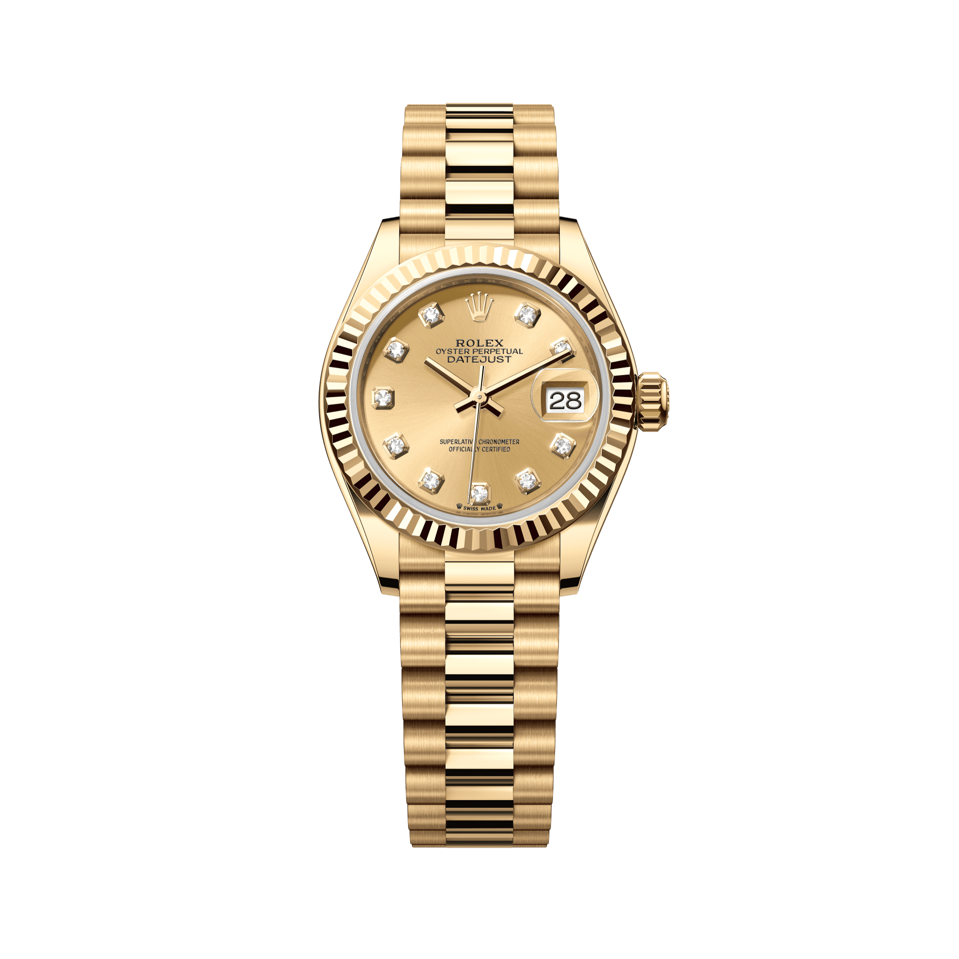 Rolex Oyster 28 mm Champagne-colour set with diamonds Dial 18k Yellow Gold President Bracelet 279178-0017 - WATCHXNYC