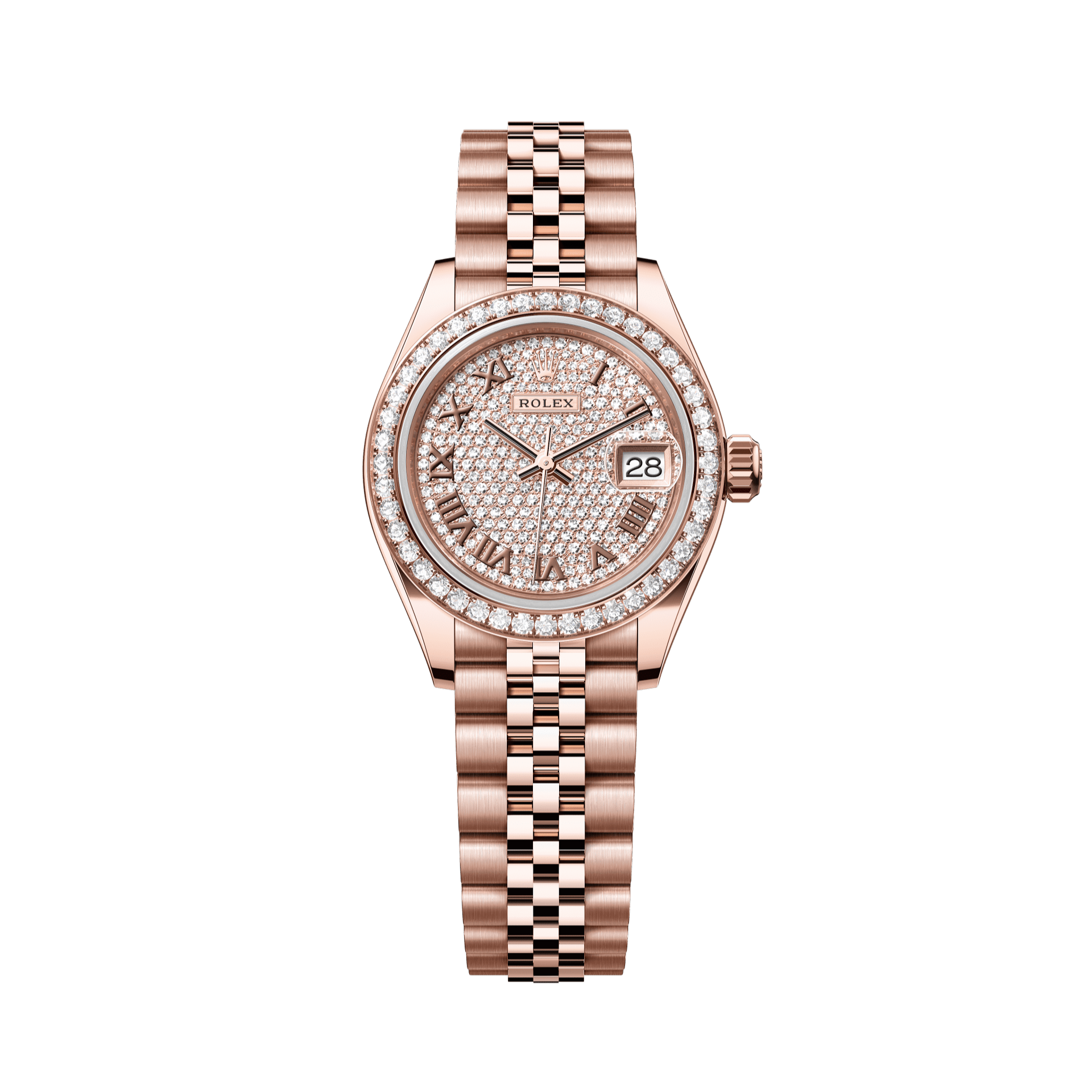 Rolex Oyster 28 mm Diamond-Paved Dial 18 kt Everose Gold Jubilee 279135rbr-0022 - WATCHXNYC