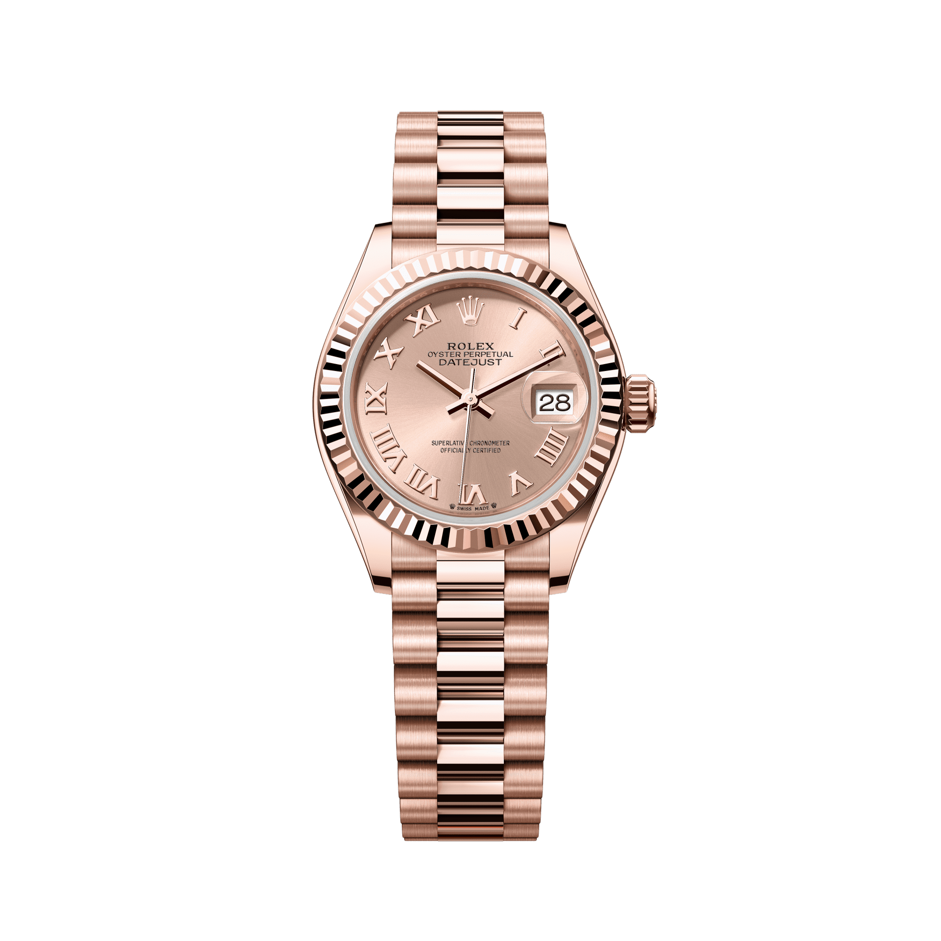 Rolex Oyster 28 mm Rose-colour Dial 18 kt Everose Gold President, Semi-Circular Three-Piece Links 279175-0027 - WATCHXNYC