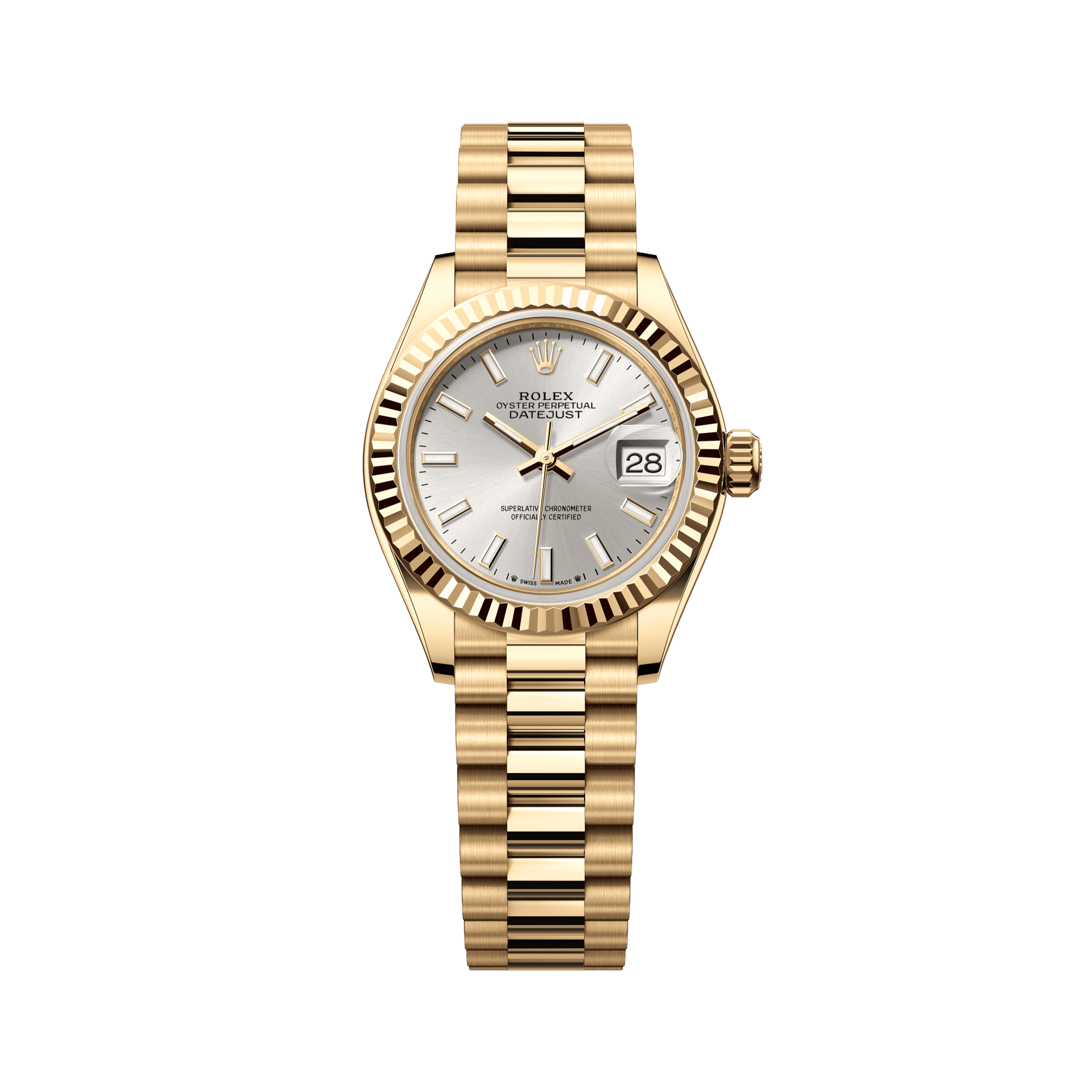 Rolex Oyster 28 mm Silver Dial 18k Yellow Gold President 279178-0005 - WATCHXNYC