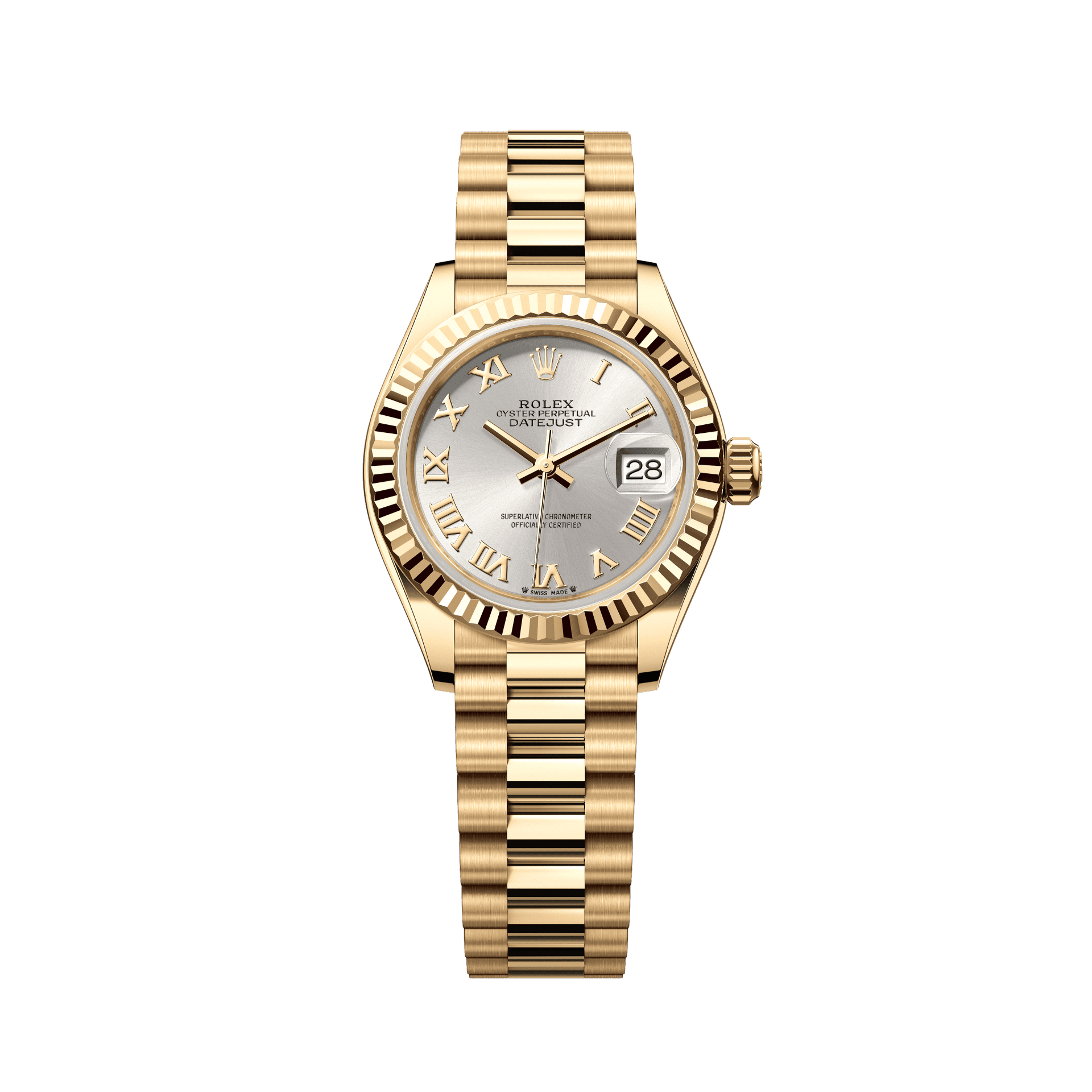 Rolex Oyster 28 mm Silver Dial 18k Yellow Gold President Bracelet 279178-0020 - WATCHXNYC