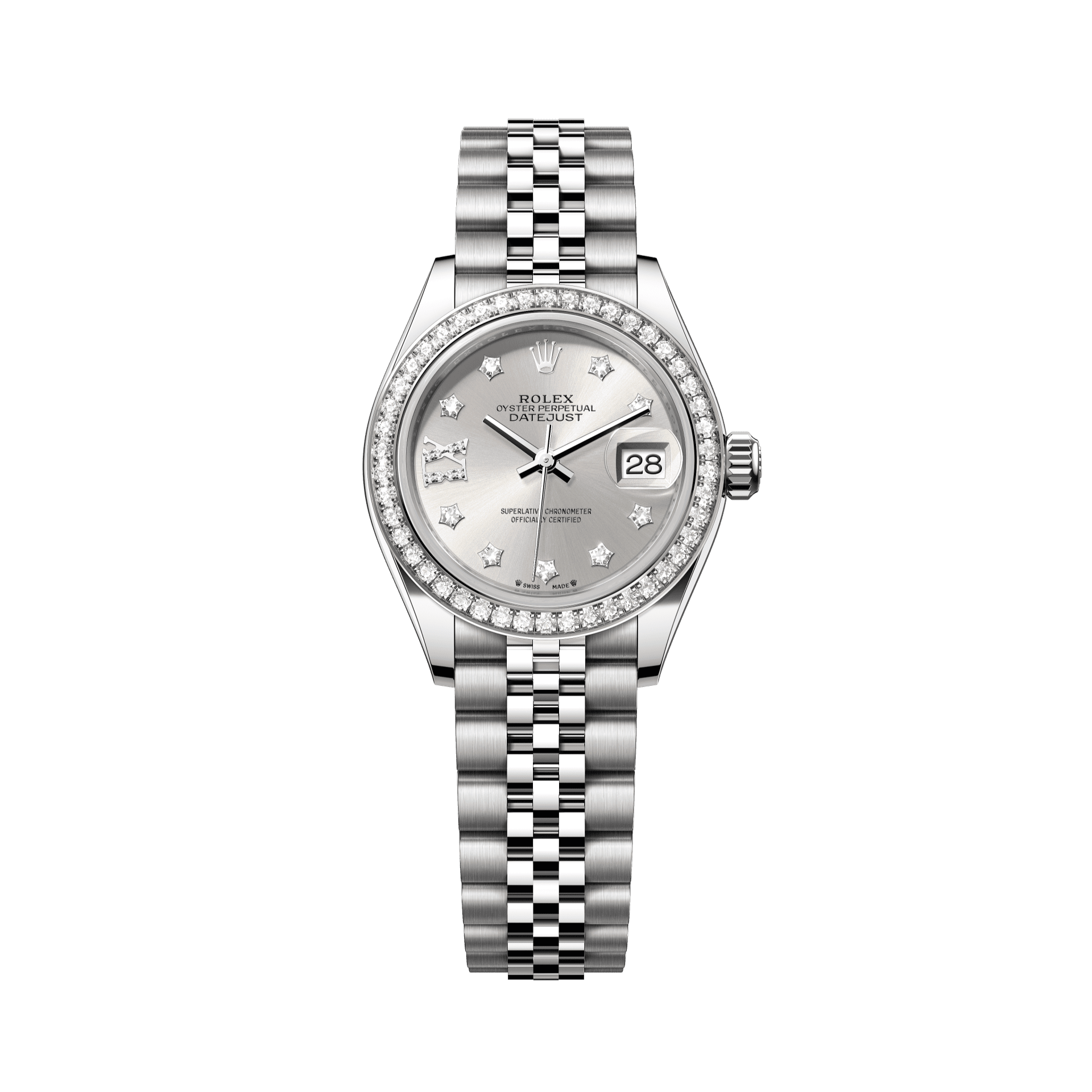 Rolex Oyster 28 mm Silver Set With Diamonds Dial Oystersteel Jubilee 279384rbr-0021 - WATCHXNYC