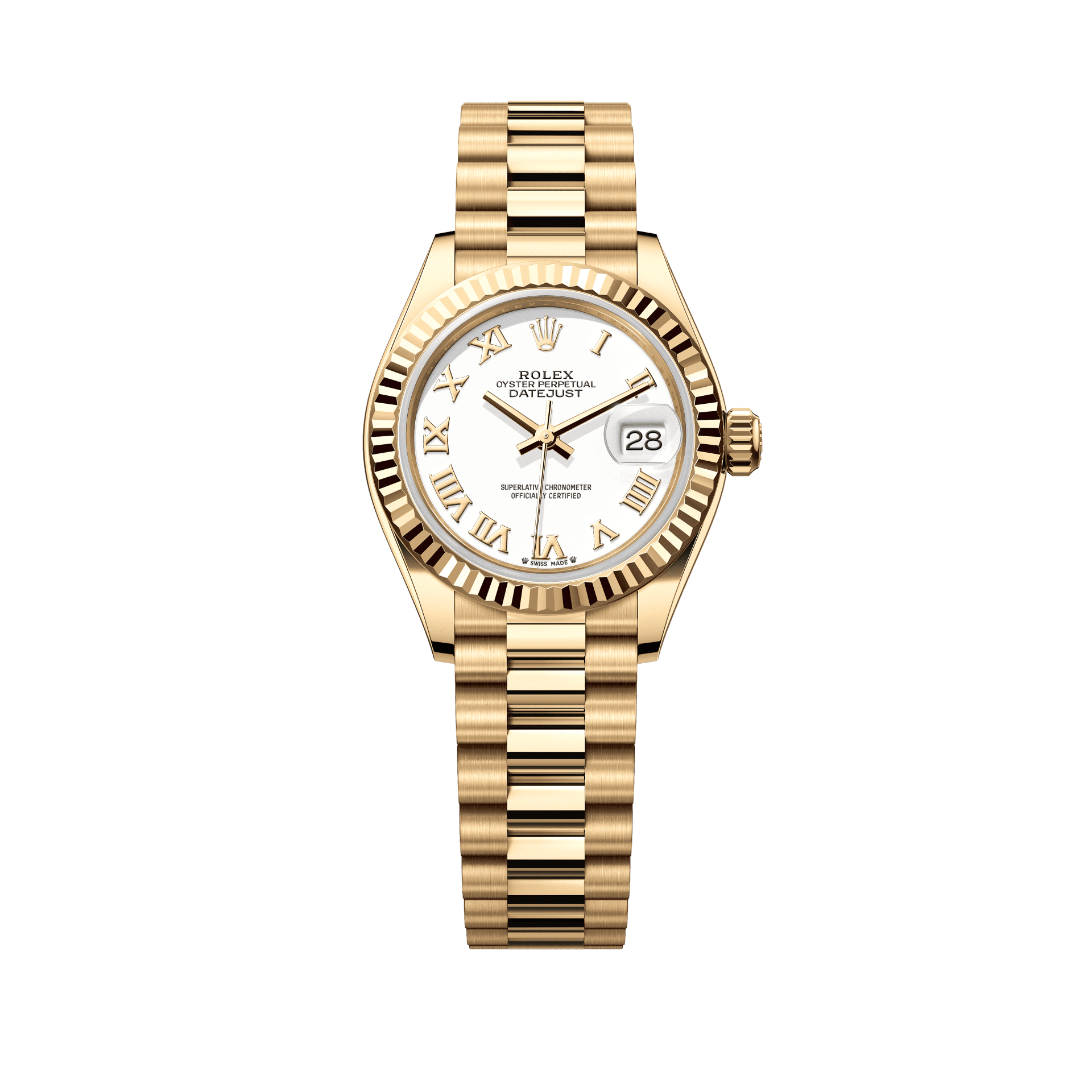 Rolex Oyster 28 mm White Dial 18k Yellow Gold President Bracelet 279178-0029 - WATCHXNYC