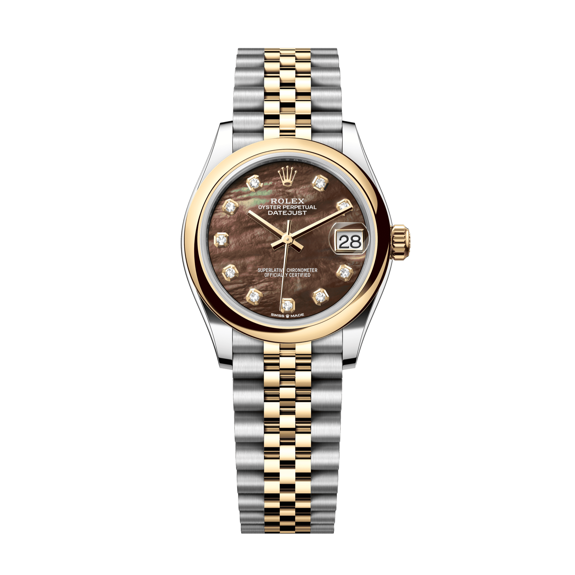 Rolex Oyster 31 mm Black Mother-Of-Pearl Set With Diamond Dial Yellow Rolesor - Combination Of Oystersteel And Yellow Gold Jubilee 278243-0024 - WATCHXNYC