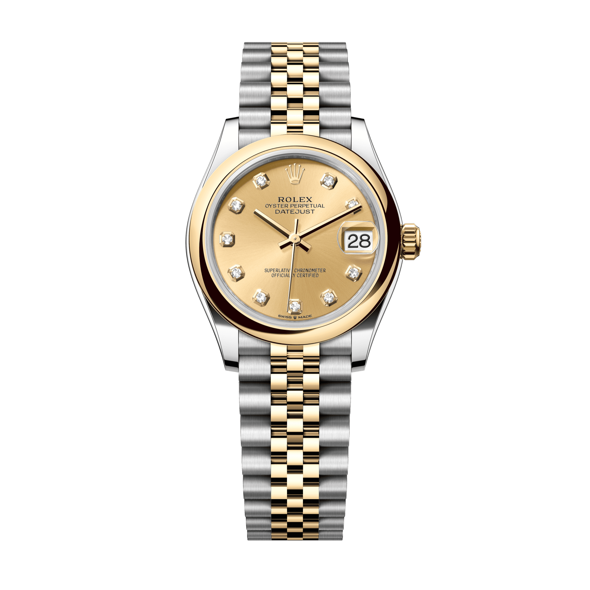 Rolex Oyster 31 mm Champagne-Colour Set With Diamond Dial Yellow Rolesor - Combination Of Oystersteel And Yellow Gold Jubilee 278243-0026 - WATCHXNYC
