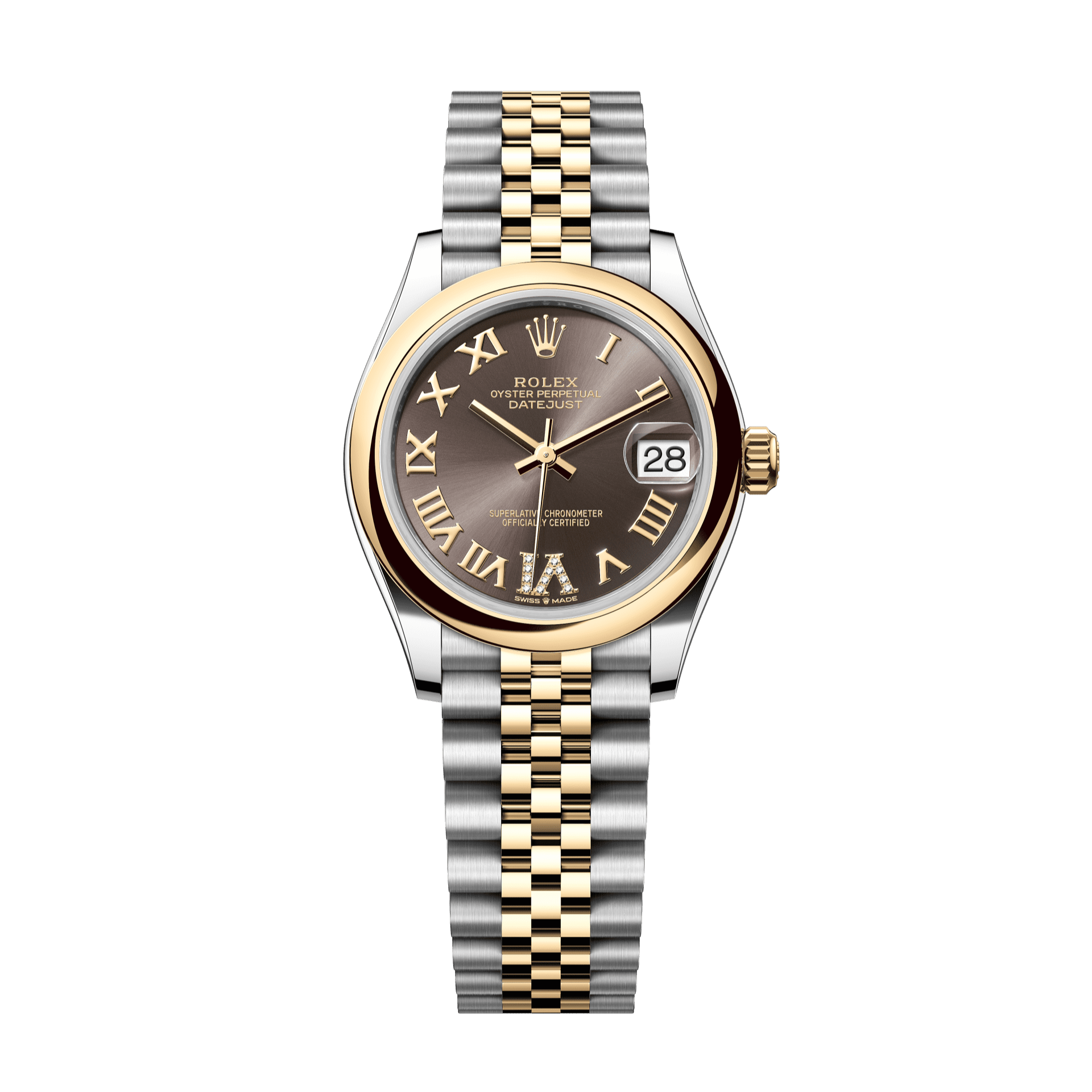 Rolex Oyster 31 mm Dark Grey Set With Diamond Dial Yellow Rolesor - Combination Of Oystersteel And Yellow Gold Jubilee 278243-0018 - WATCHXNYC