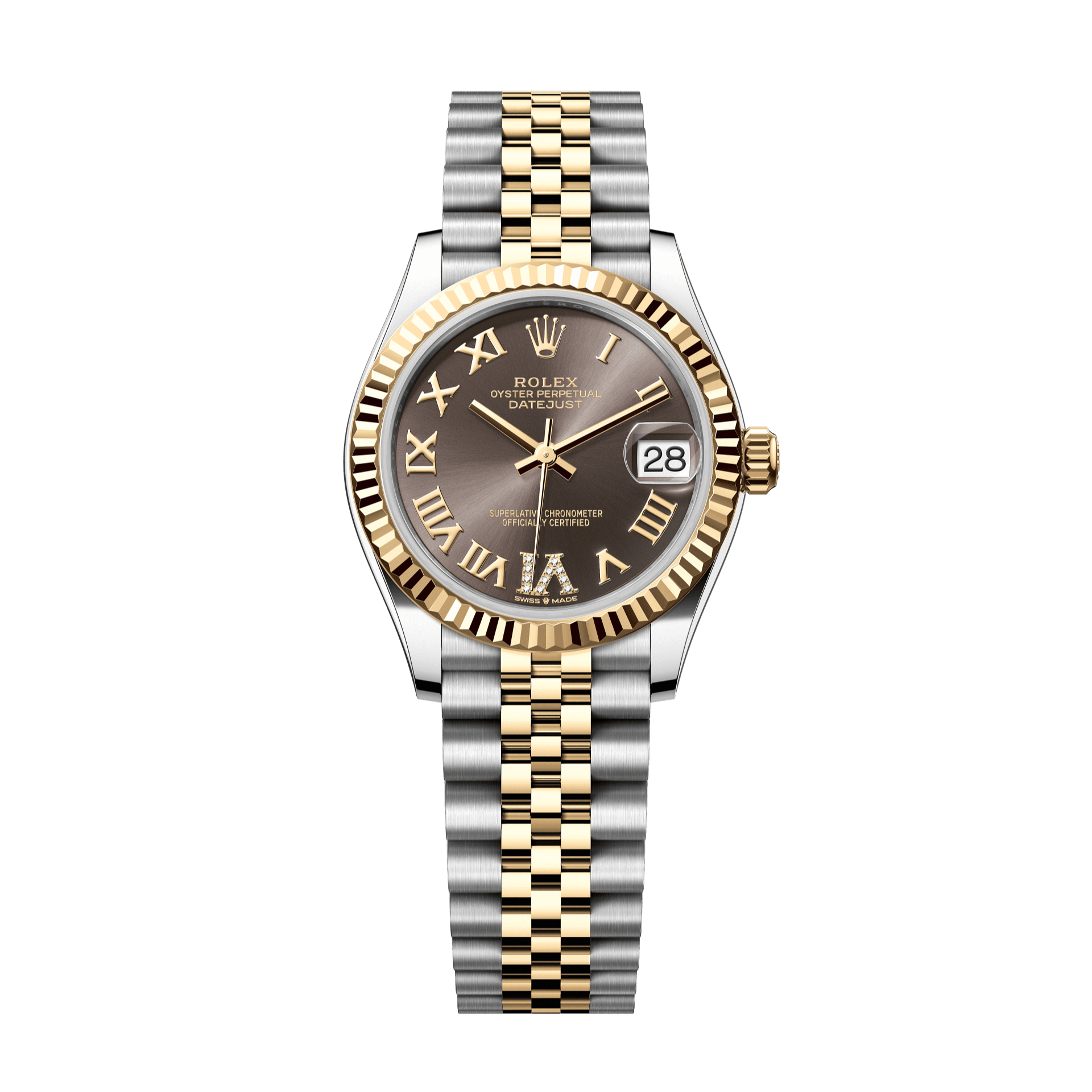 Rolex Oyster 31 mm Dark Grey Set With Diamond Dial Yellow Rolesor - Combination Of Oystersteel And Yellow Gold Jubilee 278273-0018 - WATCHXNYC