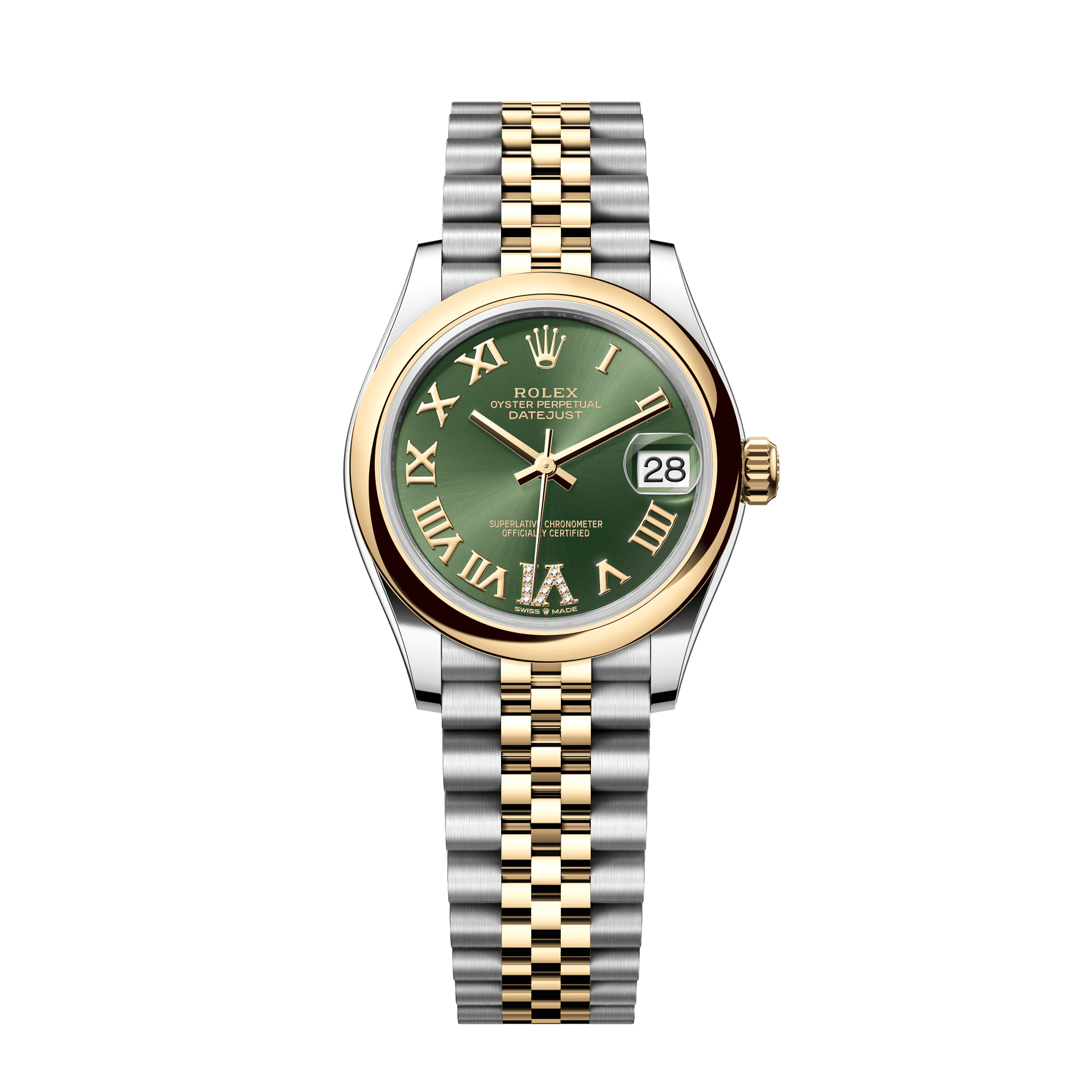 Rolex Oyster 31 mm Olive Green Set With Diamond Dial Yellow Rolesor - Combination Of Oystersteel And Yellow Gold Jubilee 278243-0016 - WATCHXNYC