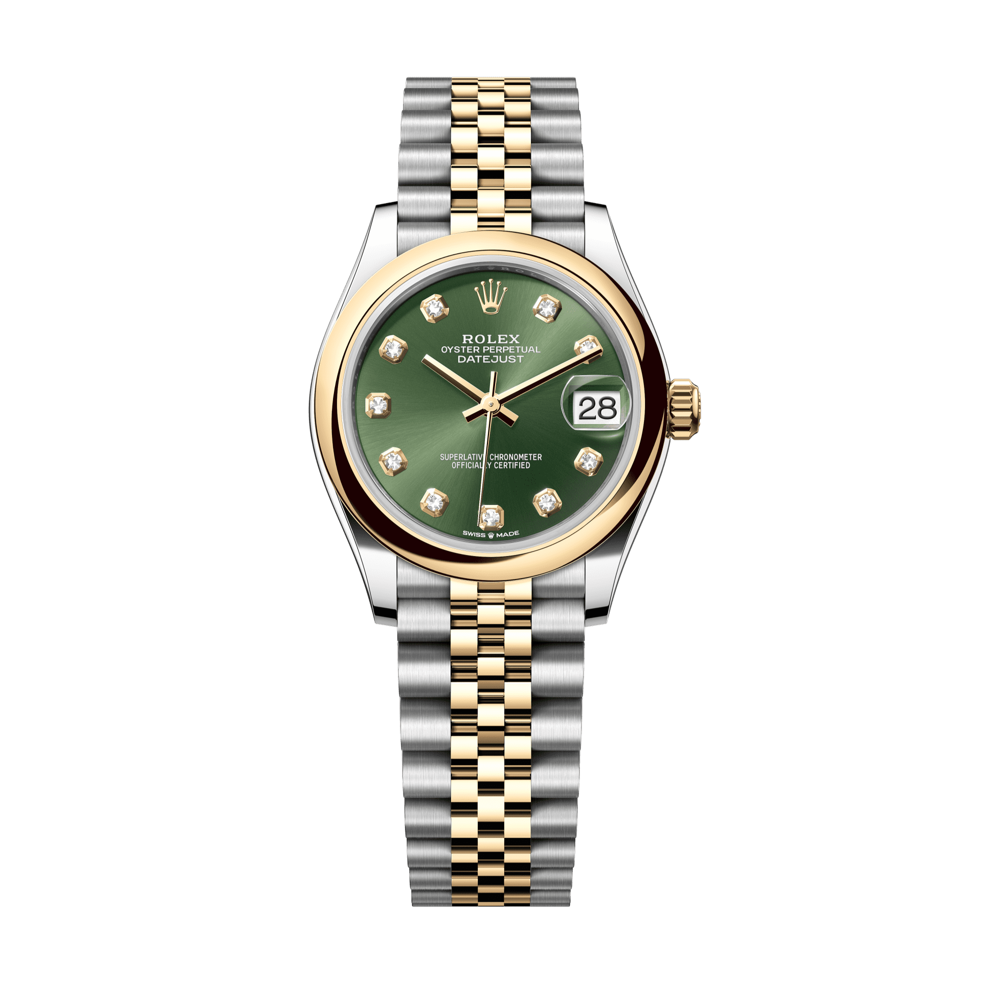 Rolex Oyster 31 mm Olive Green Set With Diamond Dial Yellow Rolesor - Combination Of Oystersteel And Yellow Gold Jubilee 278243-0030 - WATCHXNYC