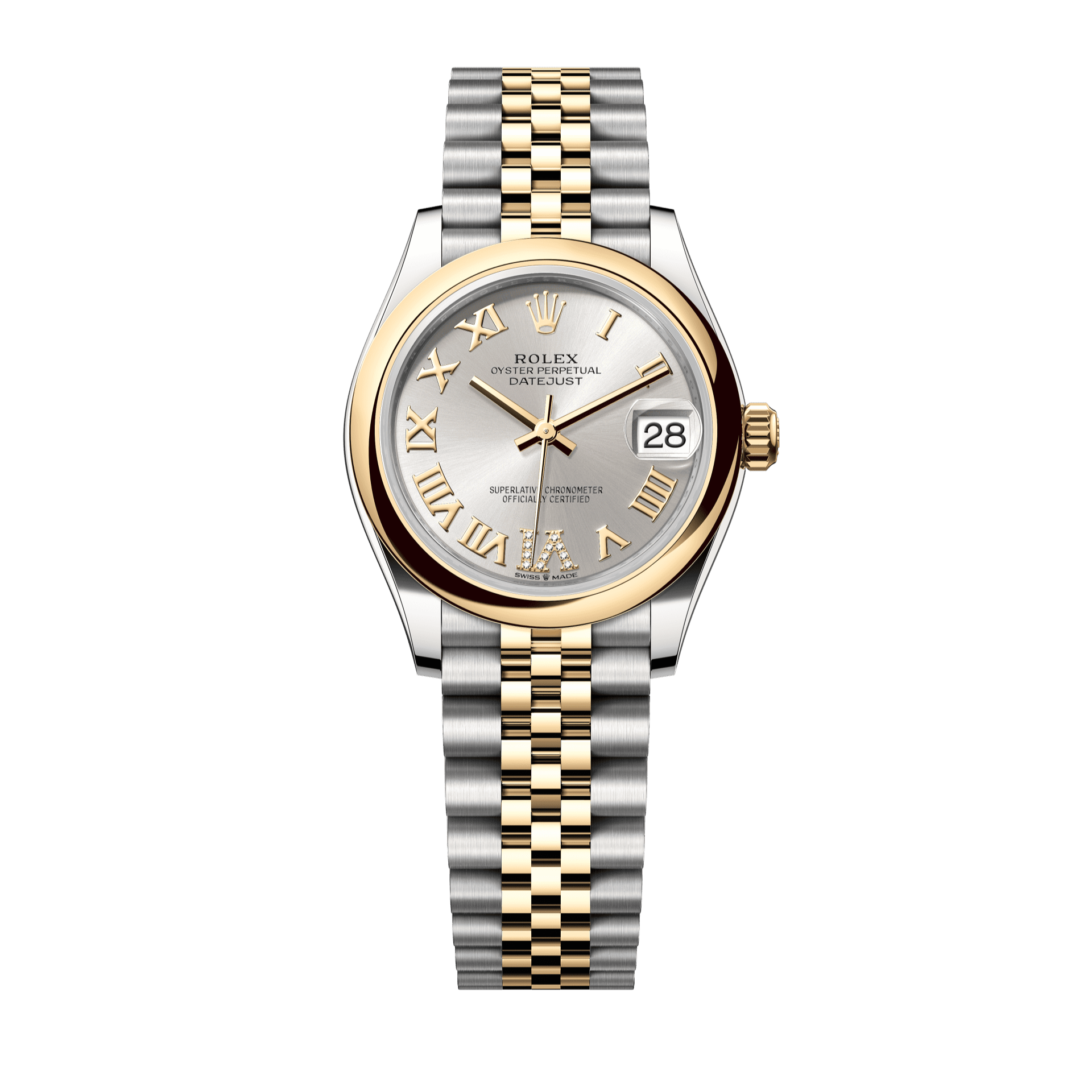 Rolex Oyster 31 mm Silver Set With Diamond Dial Yellow Rolesor - Combination Of Oystersteel And Yellow Gold Jubilee 278243-0004 - WATCHXNYC