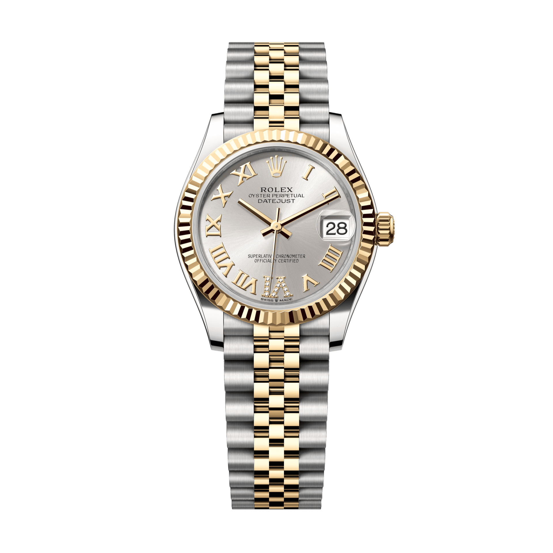 Rolex Oyster 31 mm Silver Set With Diamond Dial Yellow Rolesor - Combination Of Oystersteel And Yellow Gold Jubilee 278273-0004 - WATCHXNYC