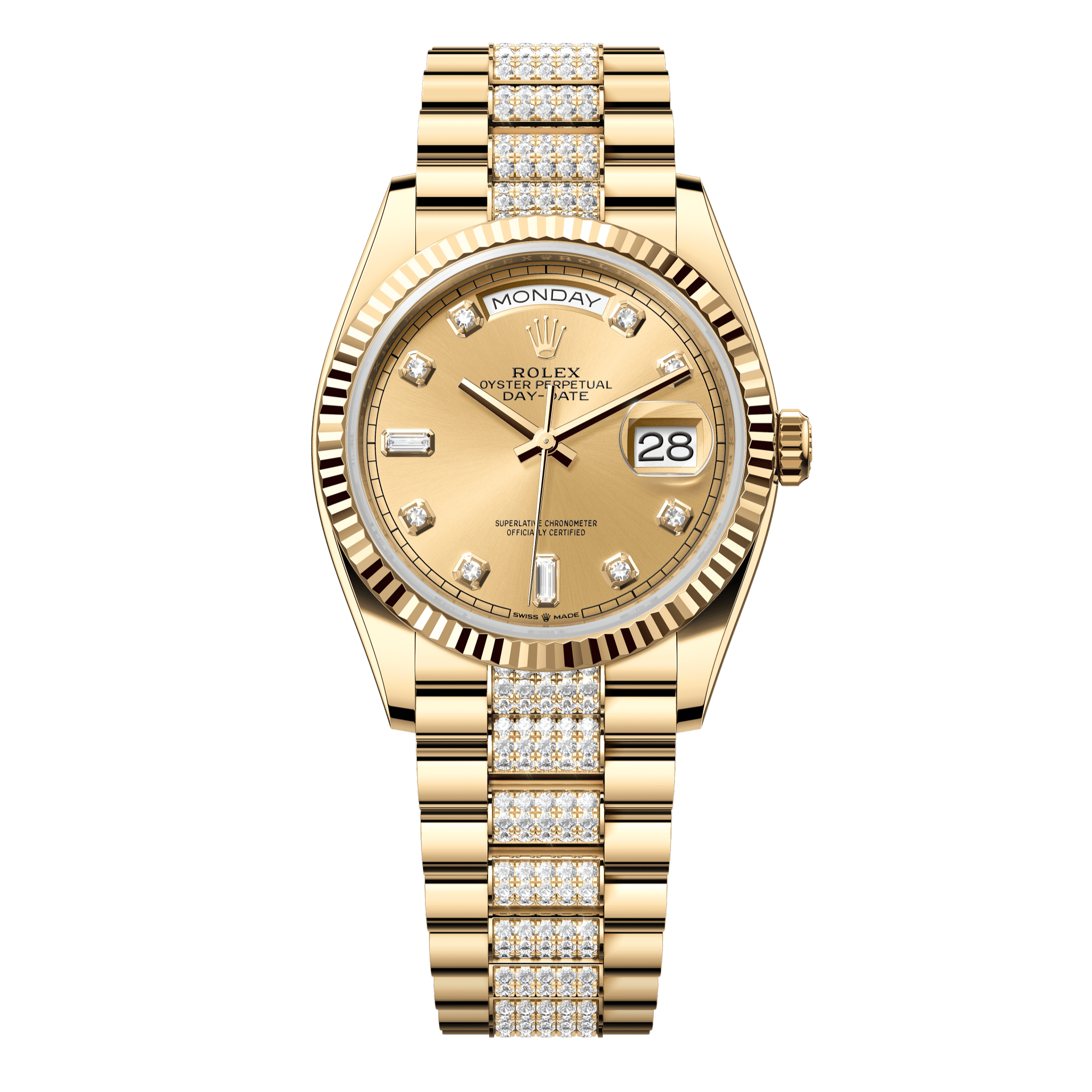 Rolex Oyster 36 mm Champagne-Colour Dial 18k Yellow Gold Diamond-set President 128238-0026 - WATCHXNYC