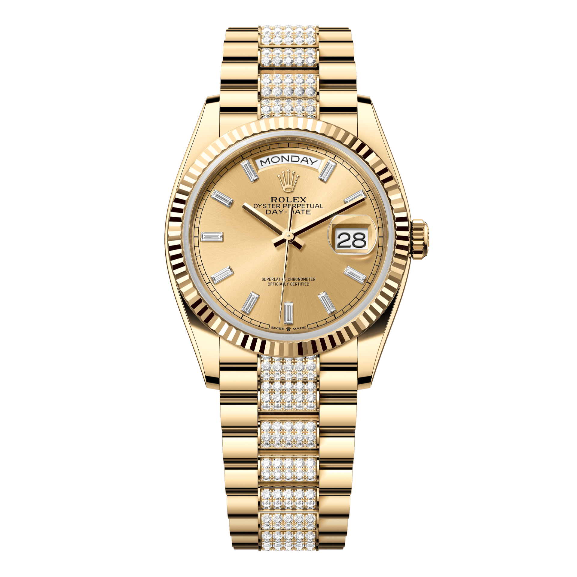 Rolex Oyster 36 mm Champagne-Colour Set With Diamonds Dial 18k Yellow Gold Diamond-set President 128238-0133 - WATCHXNYC