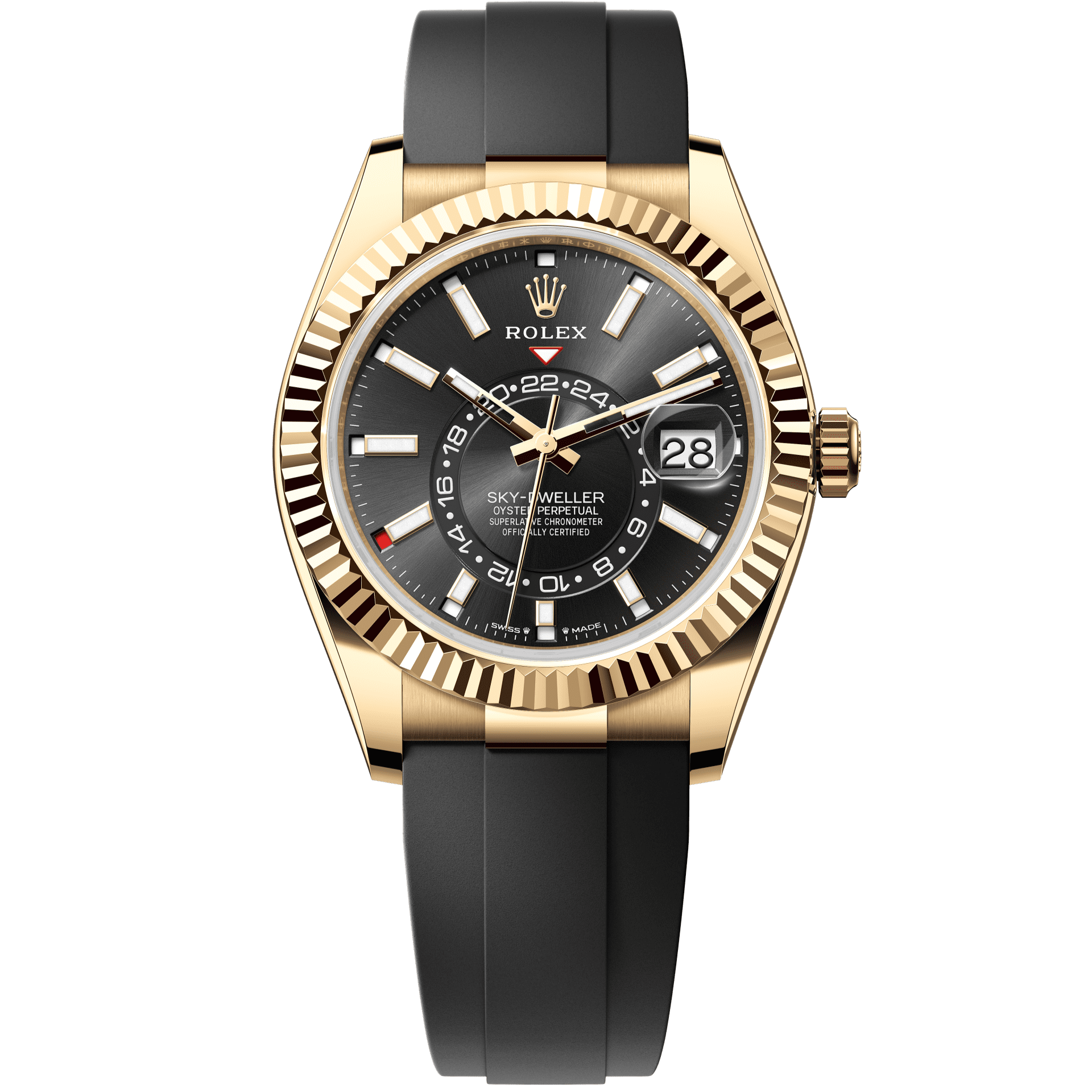 Rolex Oyster 42 mm Bright Black Dial 18k Yellow Gold Oysterflex 336238-0002 - WATCHXNYC