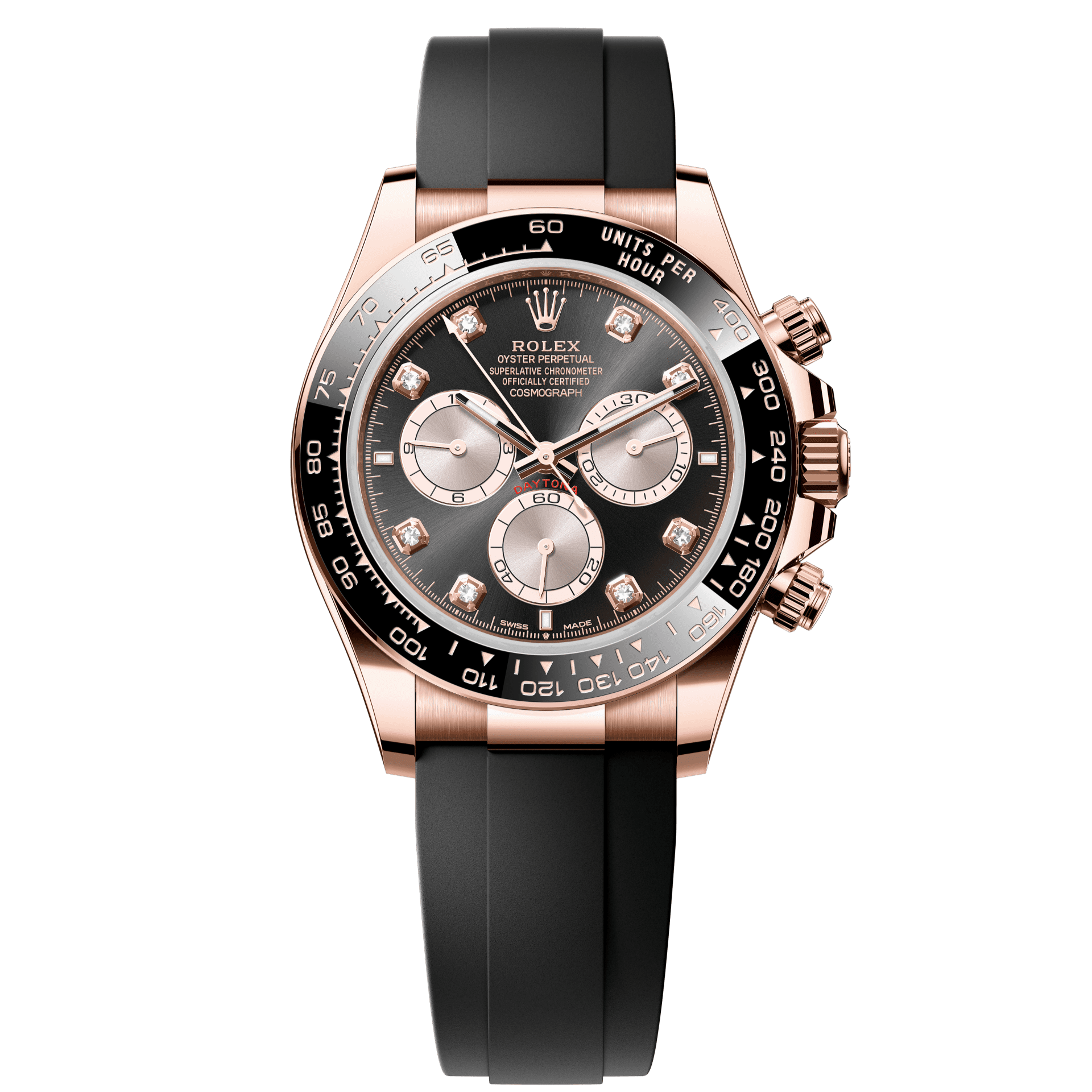 Rolex Oyster 42 mm Sundust and Bright Black With Diamonds Dial 18 kt Everose gold  Oysterflex 126515ln-0004 - WATCHXNYC