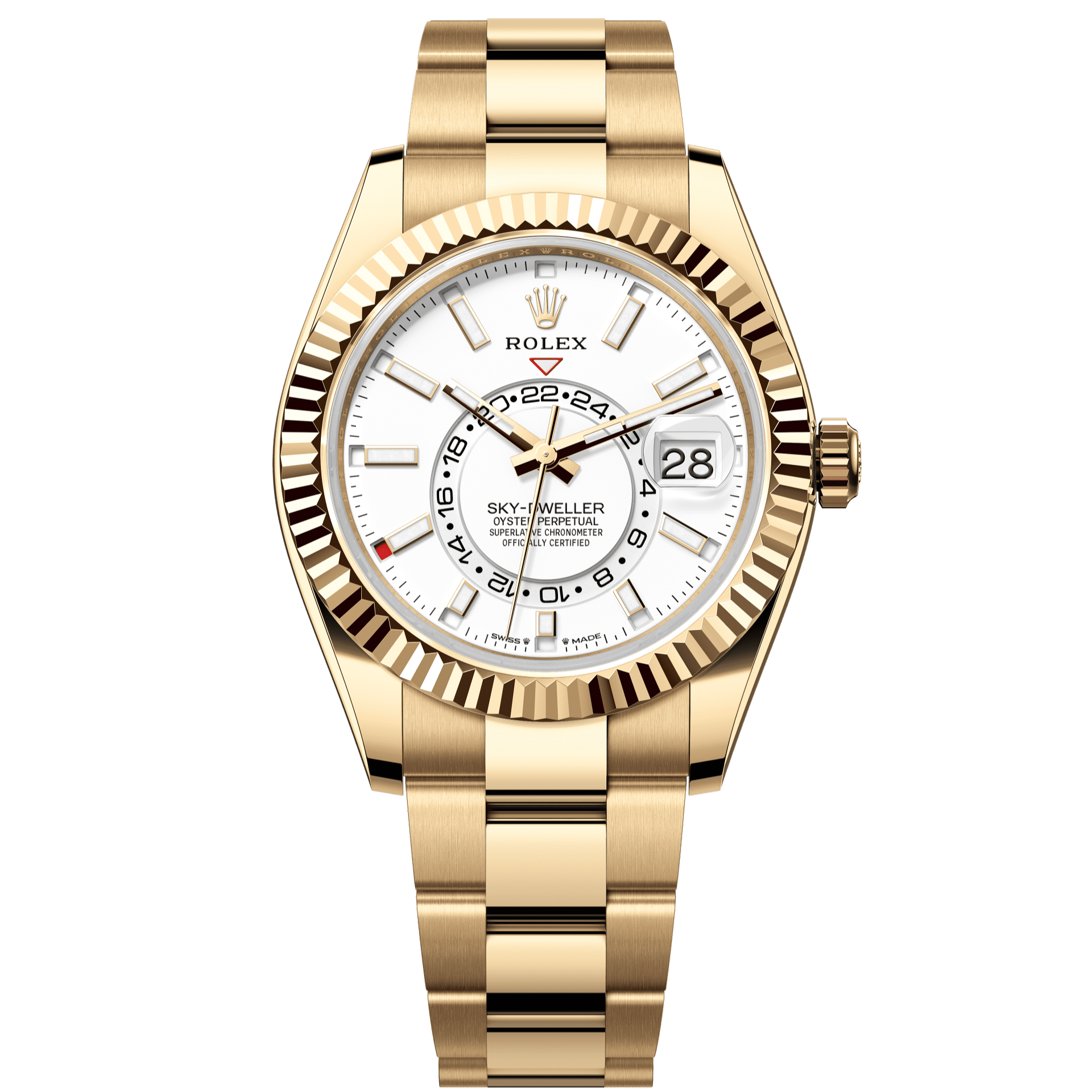 Rolex Sky-Dweller 42 mm Intense White Dial 18k Yellow Gold Oyster 336938-0003 - WATCHXNYC