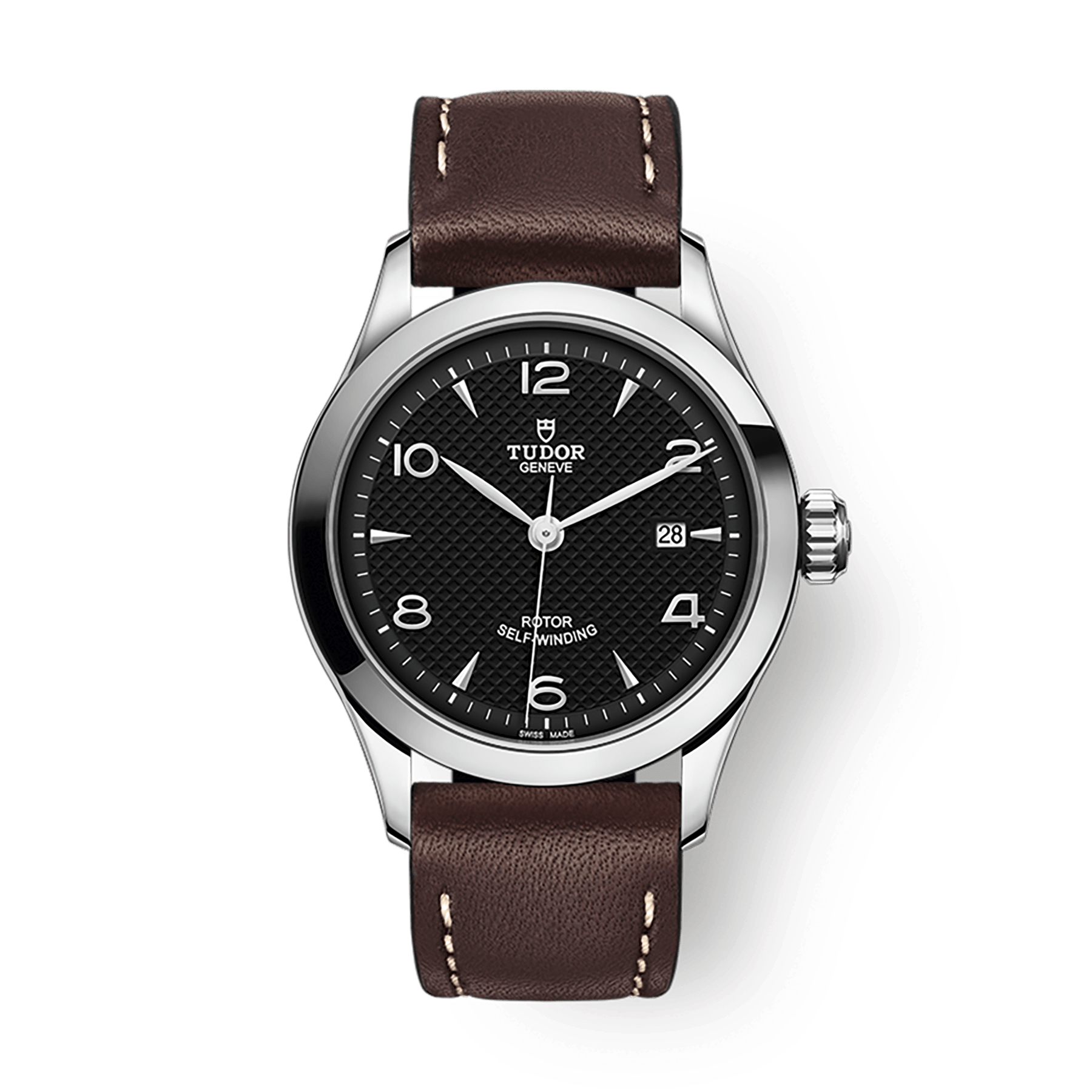 Tudor 1926 28 mm Black Dial Stainless Steel Leather Strap M91350-0008 - WATCHXNYC