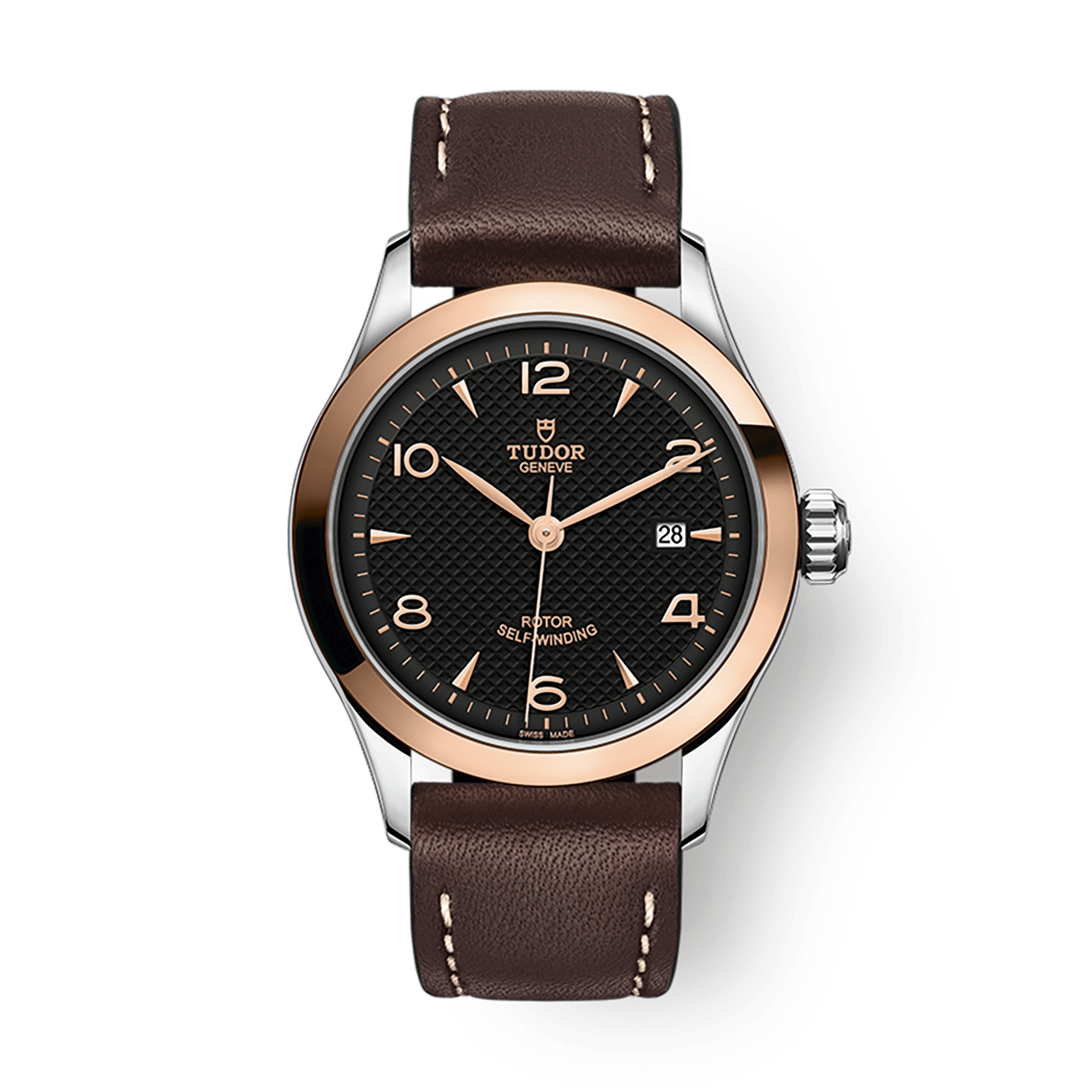 Tudor 1926 28 mm Black Dial Stainless Steel Leather Strap M91351-0007 - WATCHXNYC