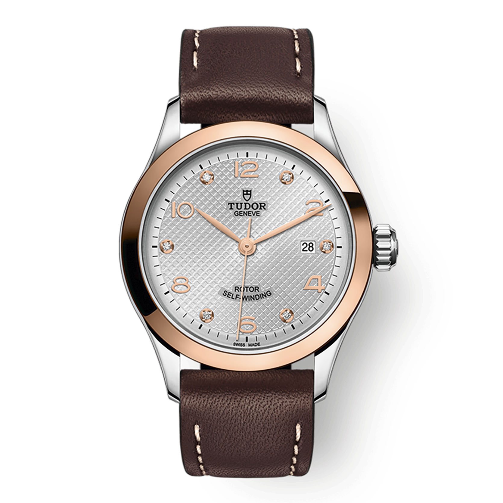 Tudor 1926 28 mm Silver Dial with Diamonds Stainless Steel Leather Strap M91351-0006 - WATCHXNYC