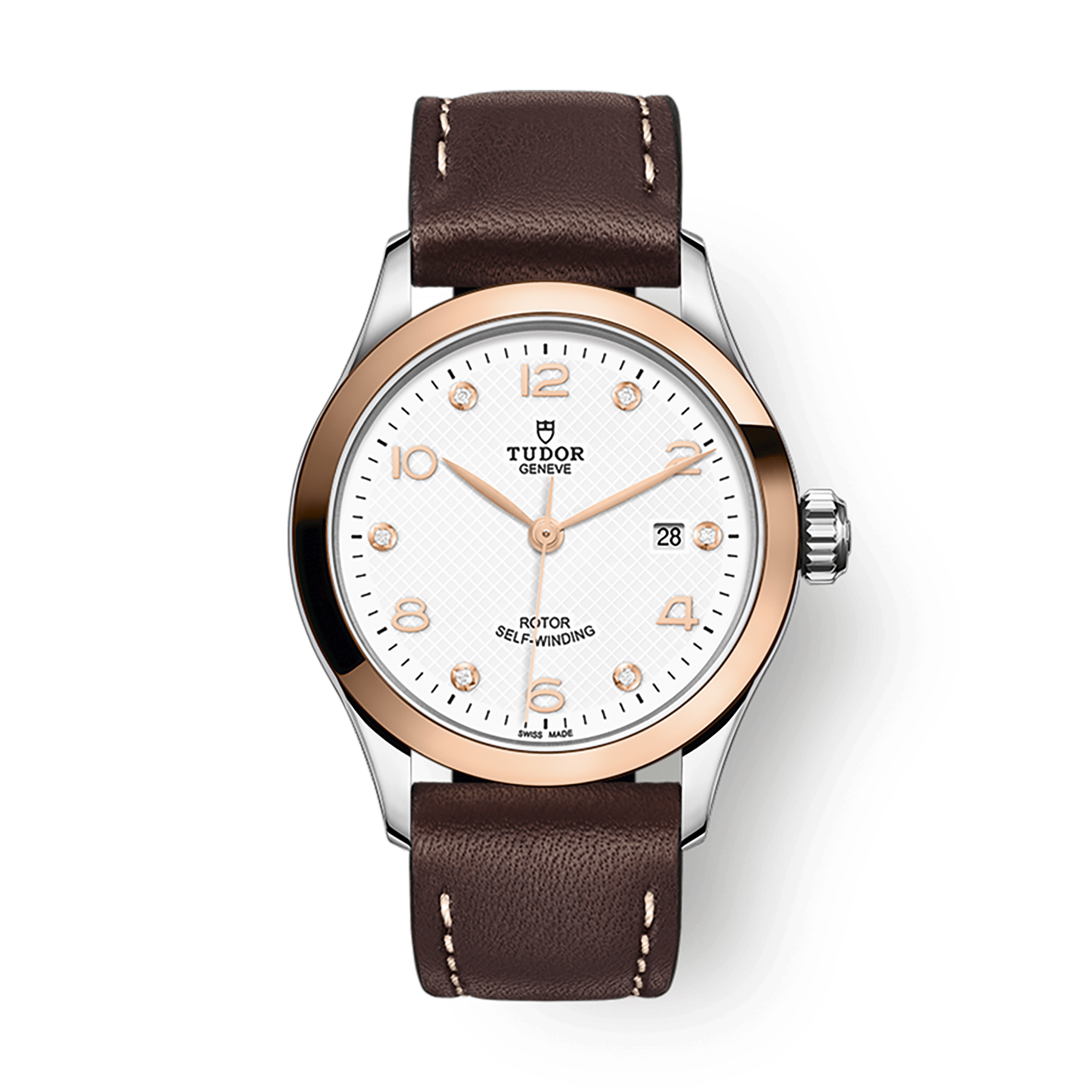 Tudor 1926 28 mm White Dial with Diamonds Stainless Steel Leather Strap M91351-0012 - WATCHXNYC
