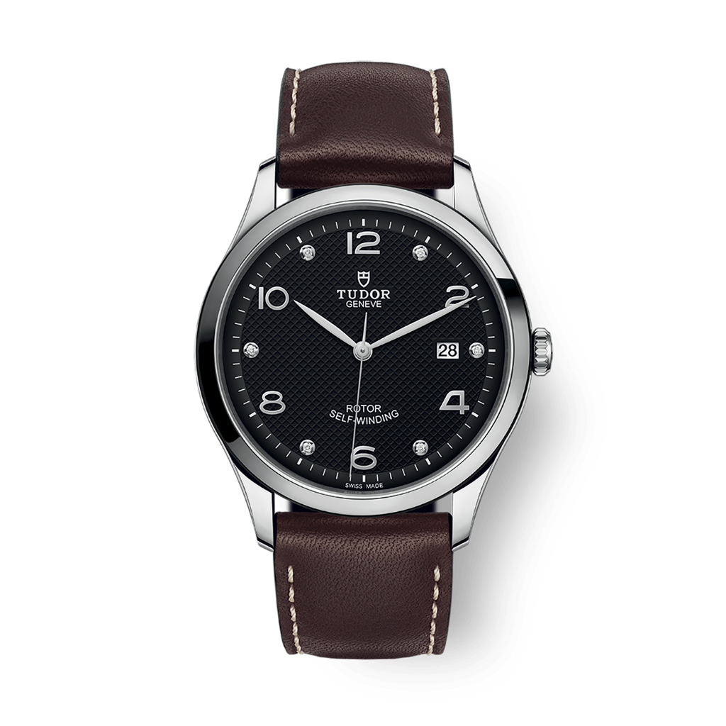 Tudor 1926 41 mm Black Dial with Diamonds Stainless Steel Leather Strap M91650-0009 - WATCHXNYC