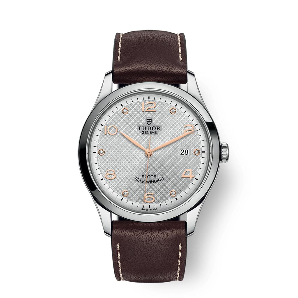 Tudor 1926 41 mm Silver Dial with Diamonds Stainless Steel Leather Strap M91650-0007 - WATCHXNYC