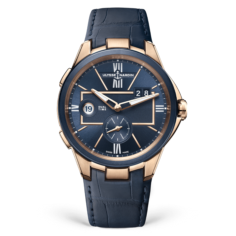 Ulysse Nardin Blast Dual Time 42 mm Blue Dial 18k Rose Gold Leather Strap 242-20/43 - WATCHXNYC