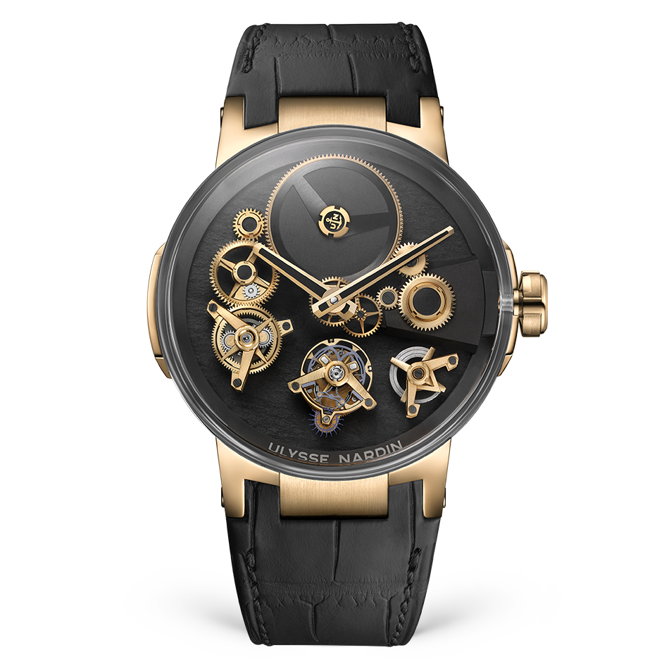 Ulysse Nardin Blast Free Wheel 44 mm Black Dial 18k Rose Gold Leather Strap 1766-176 - WATCHXNYC