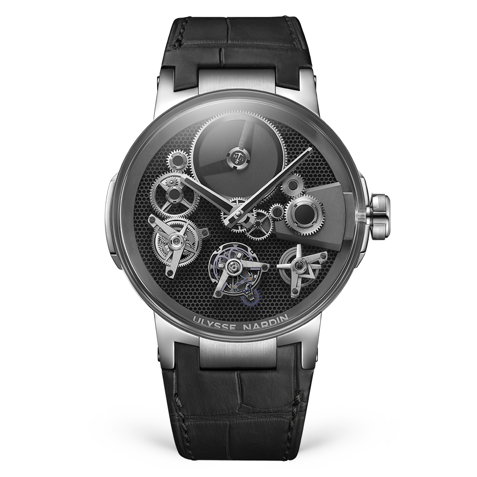 Ulysse Nardin Blast Free Wheel 44 mm Black Dial White Gold Leather Strap 1760-176 - WATCHXNYC