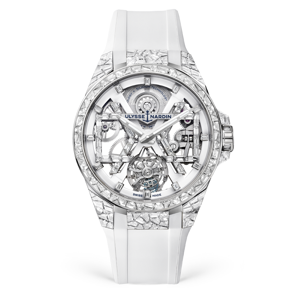 Ulysse Nardin Blast Tourbillon 45 mm Silver Dial with Diamonds White Gold Rubber Strap 1720-400BLE-3A/00 - WATCHXNYC