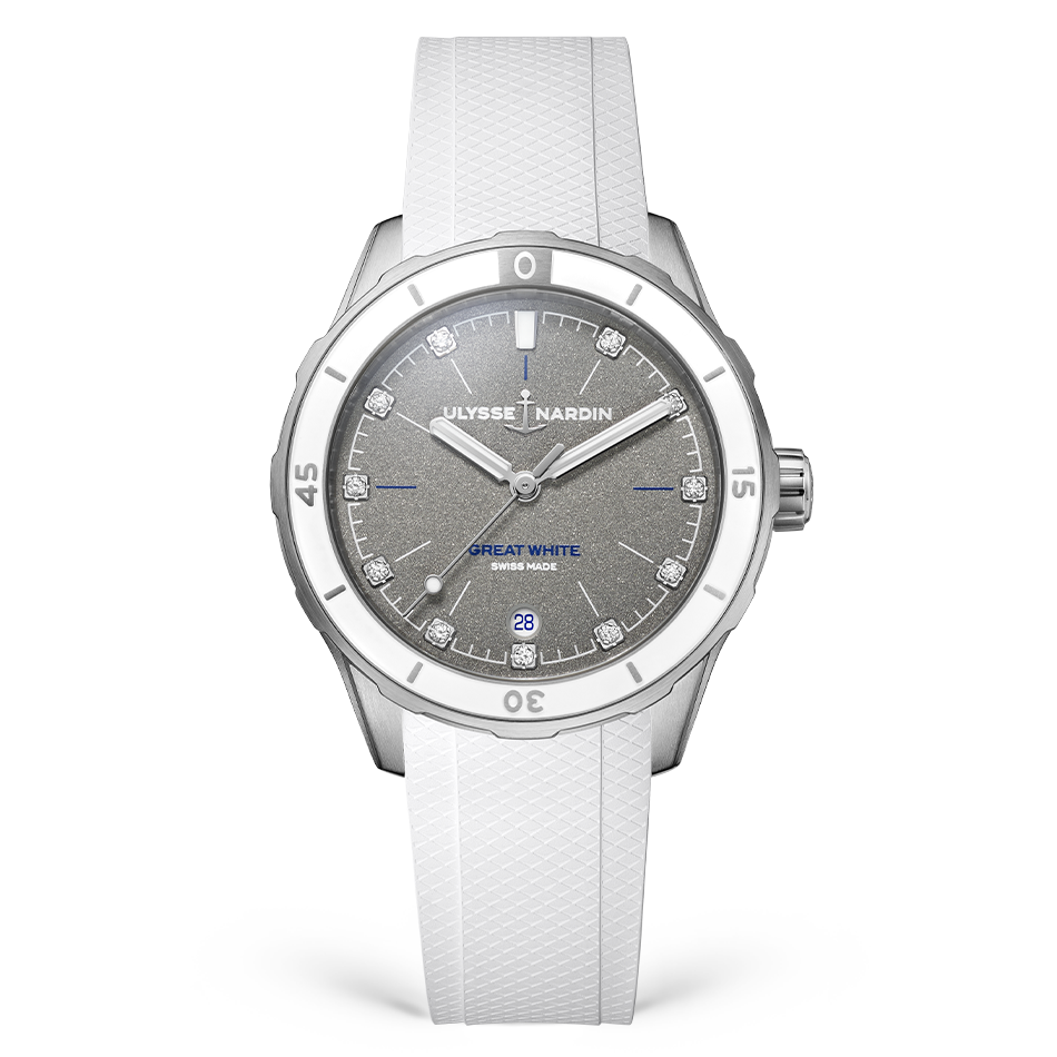 Ulysse Nardin Diver 39 mm Grey Dial with Diamonds Stainless Steel Rubber Strap 8163-182LE-3/11-GW - WATCHXNYC