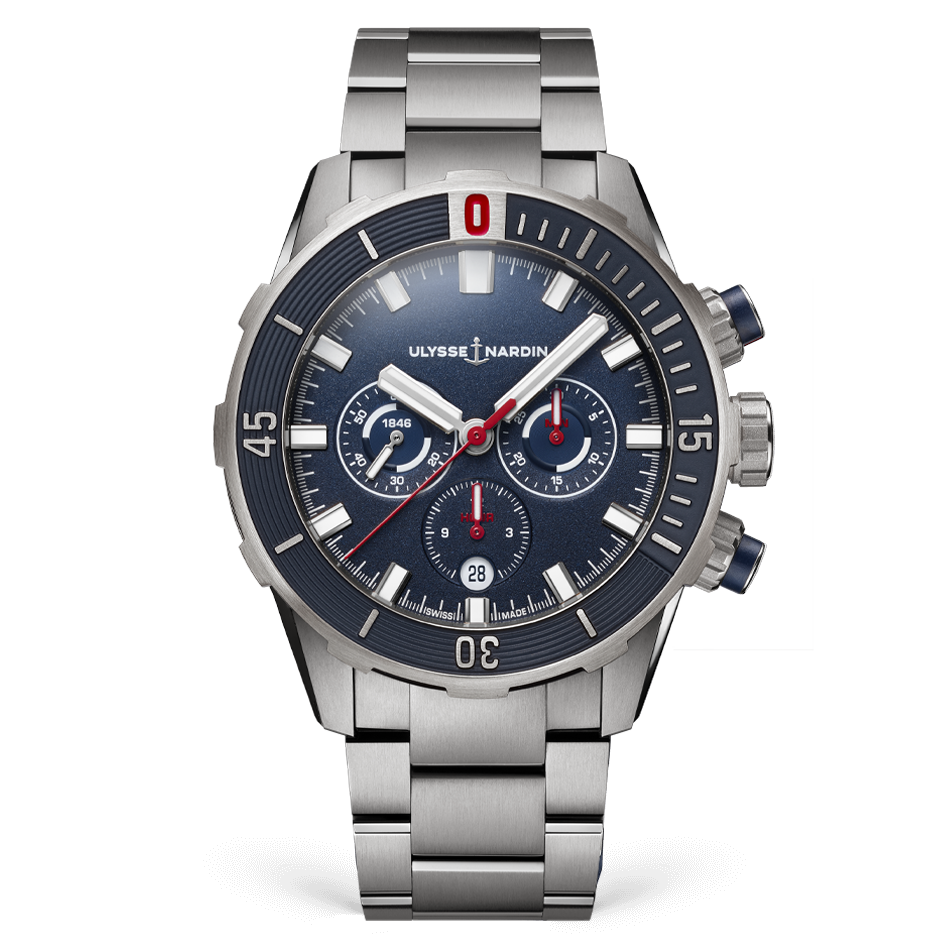 Ulysse Nardin Diver Chronograph 44 mm Dark Blue Dial Titanium Bracelet 1503-170-7M/93 - WATCHXNYC