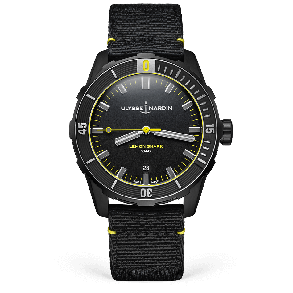 Ulysse Nardin Diver Lemon Shark 42 mm Black Dial Stainless Steel Fabric Strap 8163-175LE/92-LEMONSHARK - WATCHXNYC