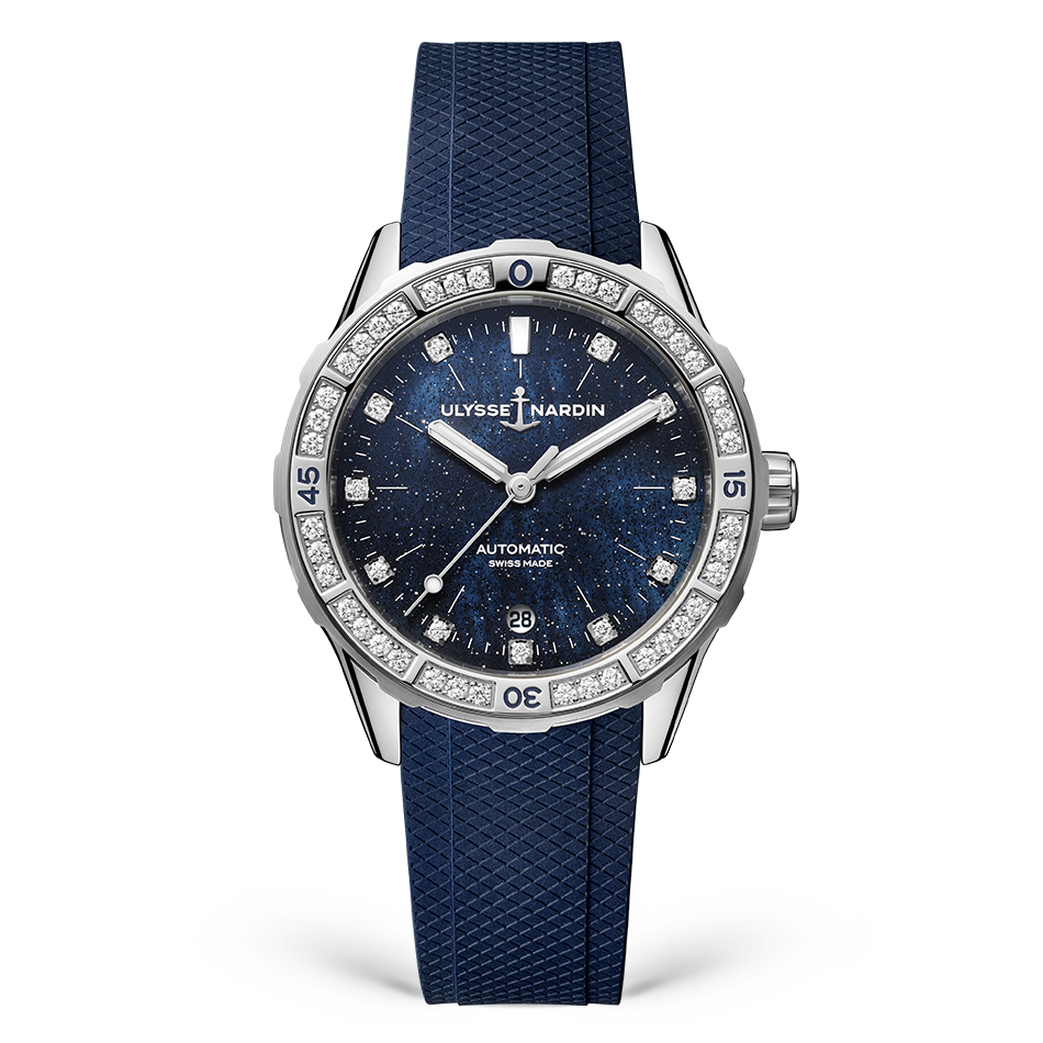 Ulysse Nardin Diver Starry Night 39 mm Dark Blue Dial with Diamonds Stainless Steel Rubber Strap 8163-182B1-3A/3A - WATCHXNYC