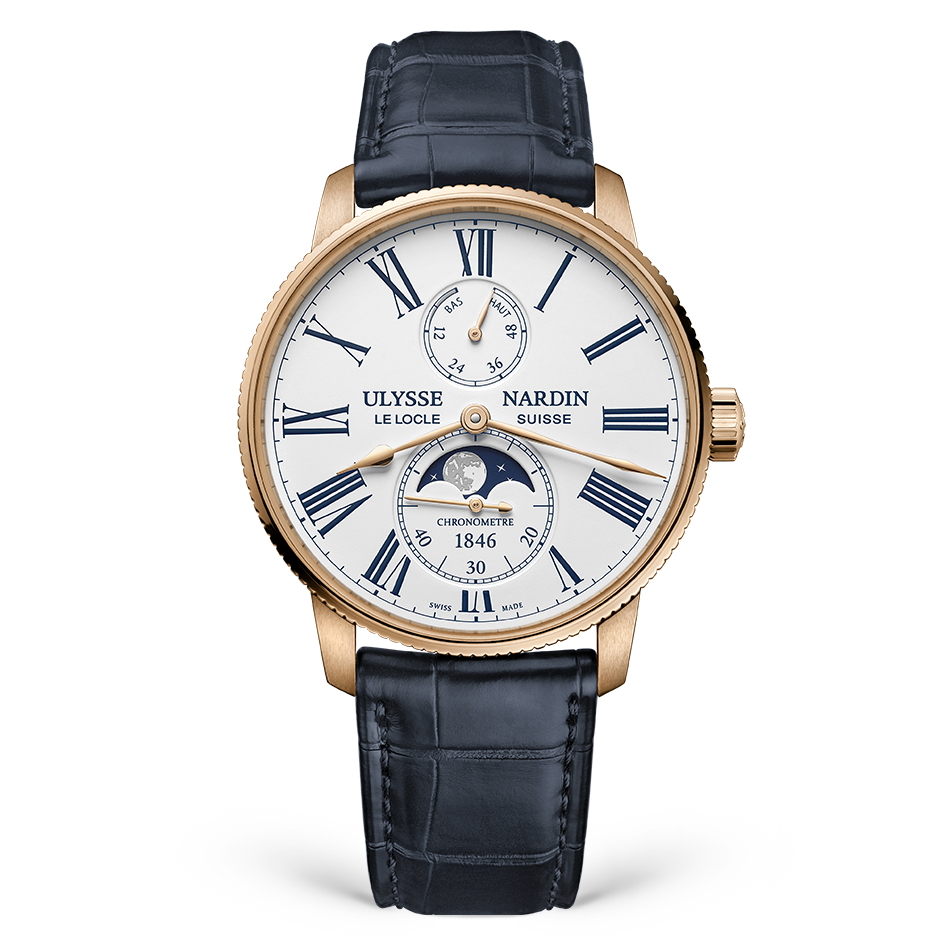 Ulysse Nardin Marine Torpilleur Moonphase 42 mm White Dial 18k Rose Gold Leather Strap 1192-310-0A/1A - WATCHXNYC