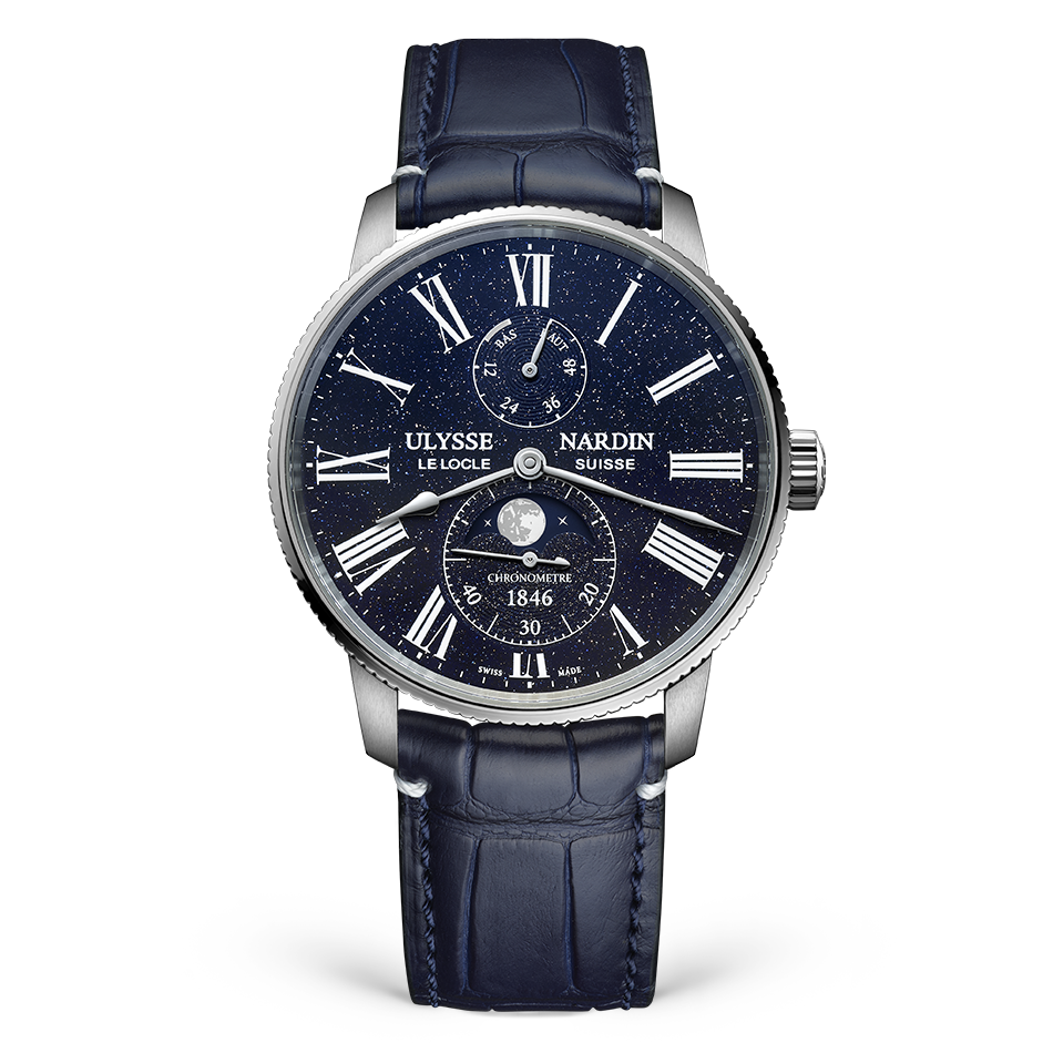 Ulysse Nardin Marine Torpilleur Moonphase Aventurine 42 mm Blue Dial Stainless Steel   Leather Strap 1193-310LE-3A-AVE/1A - WATCHXNYC