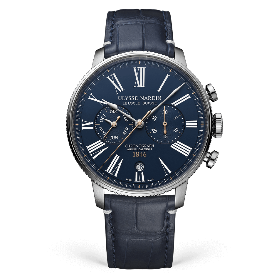 Ulysse Nardin Torpilleur Annual Chronograph 44 mm Blue Dial Stainless Steel Leather Strap 1533-320LE-3A-175/1B - WATCHXNYC