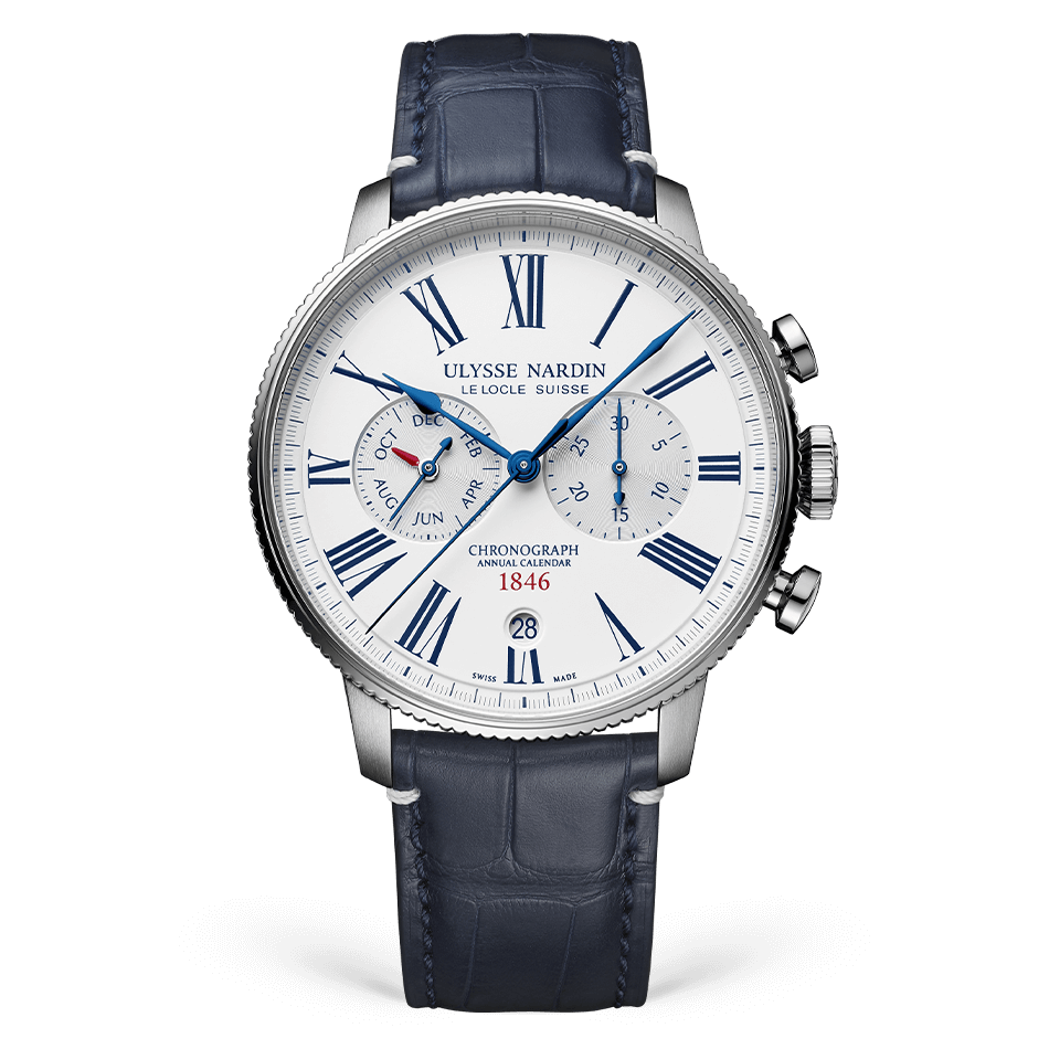 Ulysse Nardin Torpilleur Annual Chronograph 44 mm Silver Dial Stainless Steel Leather Strap 1533-320LE-0A-175/1B - WATCHXNYC