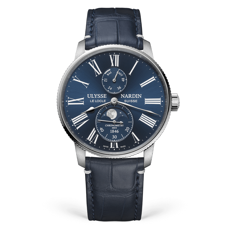 Ulysse Nardin Torpilleur Moonphase 42 mm Blue Dial Stainless Steel Leather Strap 1193-310LE-3A-175/1A - WATCHXNYC