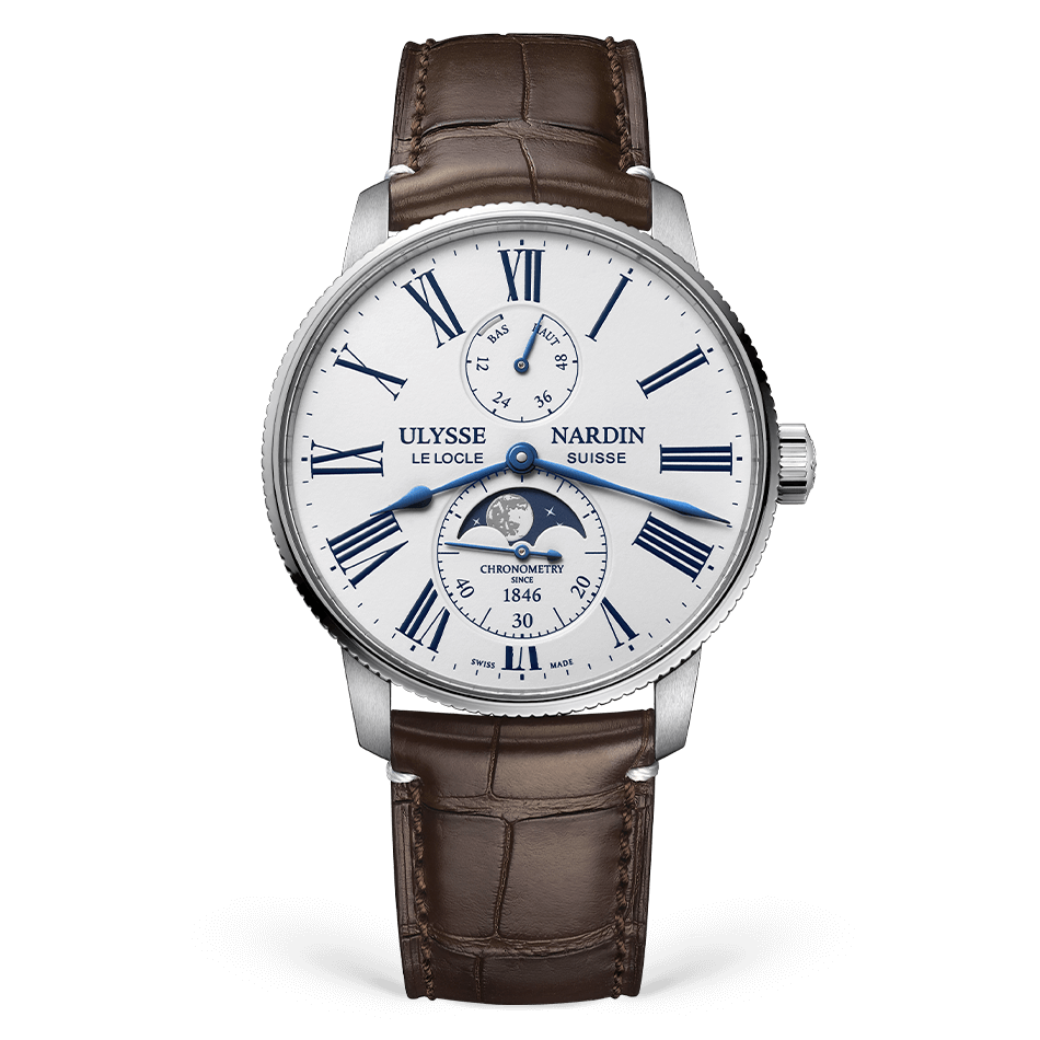 Ulysse Nardin Torpilleur Moonphase 42 mm Silver Dial Stainless Steel Leather Strap 1193-310LE-0A-175/1B - WATCHXNYC