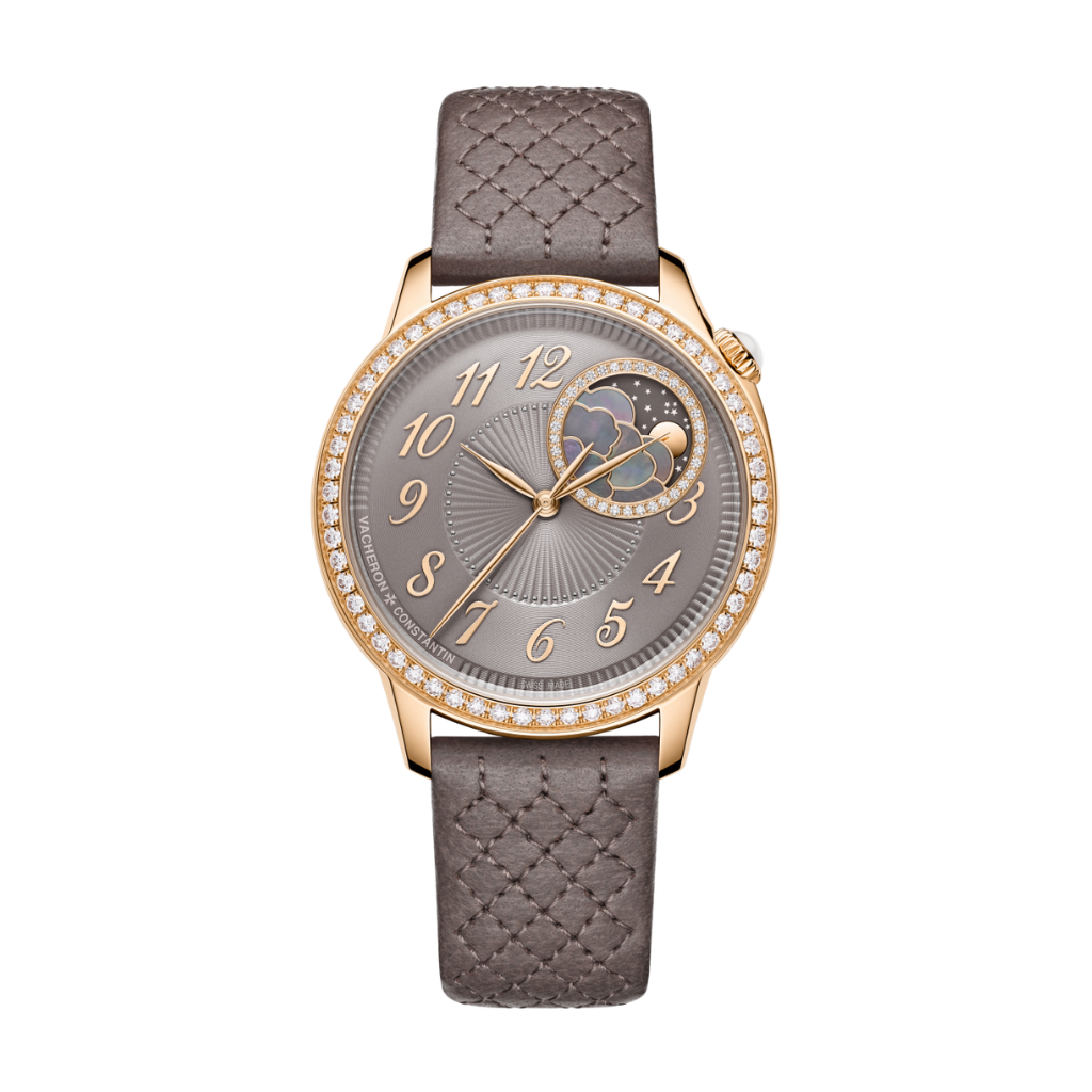 Vacheron Constantin Égérie moon phase 37 mm Grey Dial with Diamonds 18K Pink Gold Lambskin Leather 8005F/000R-B958 - WATCHXNYC