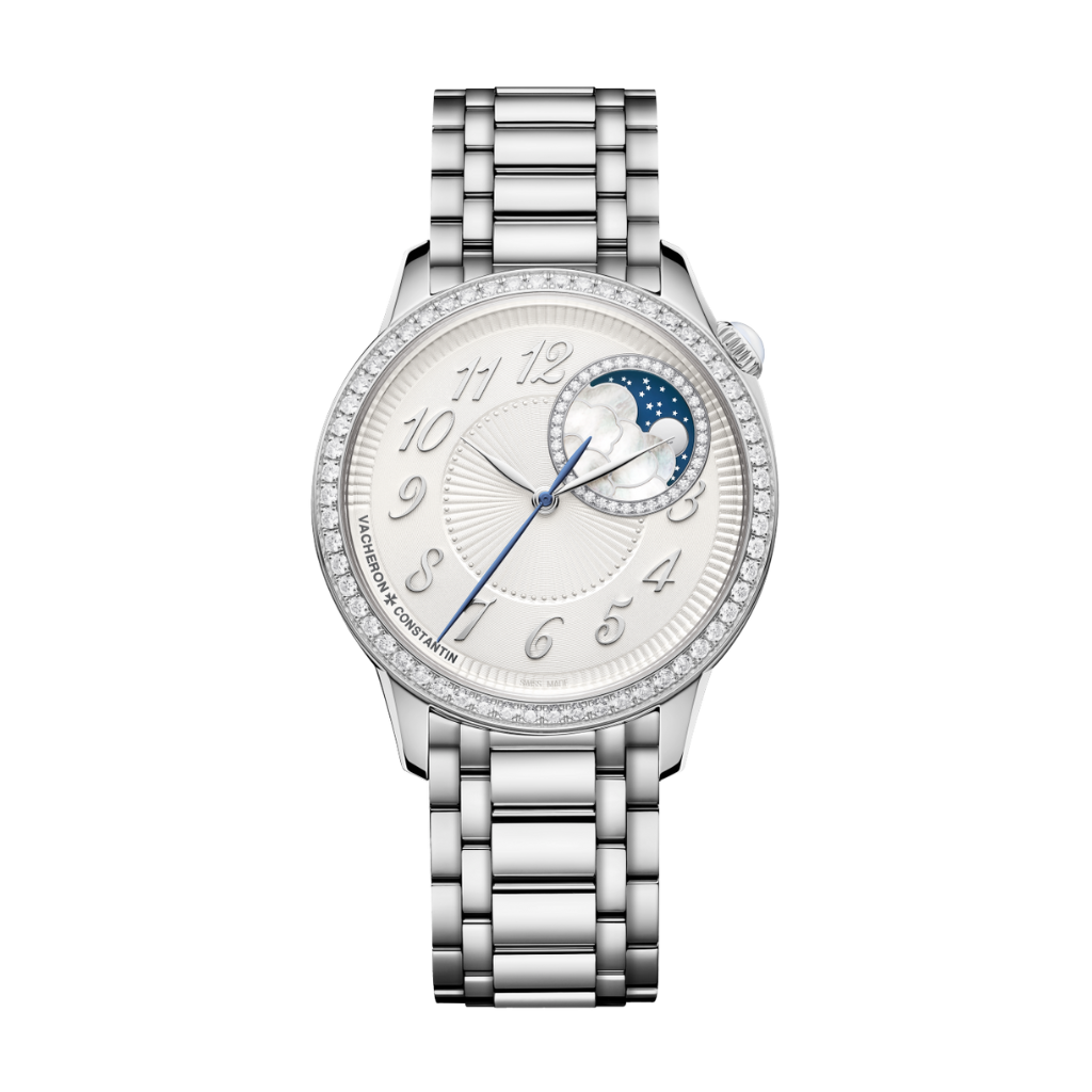 Vacheron Constantin Égérie moon phase 37 mm Silver Dial with Diamonds Stainless Steel Bracelet 8005F/120A-B497 - WATCHXNYC